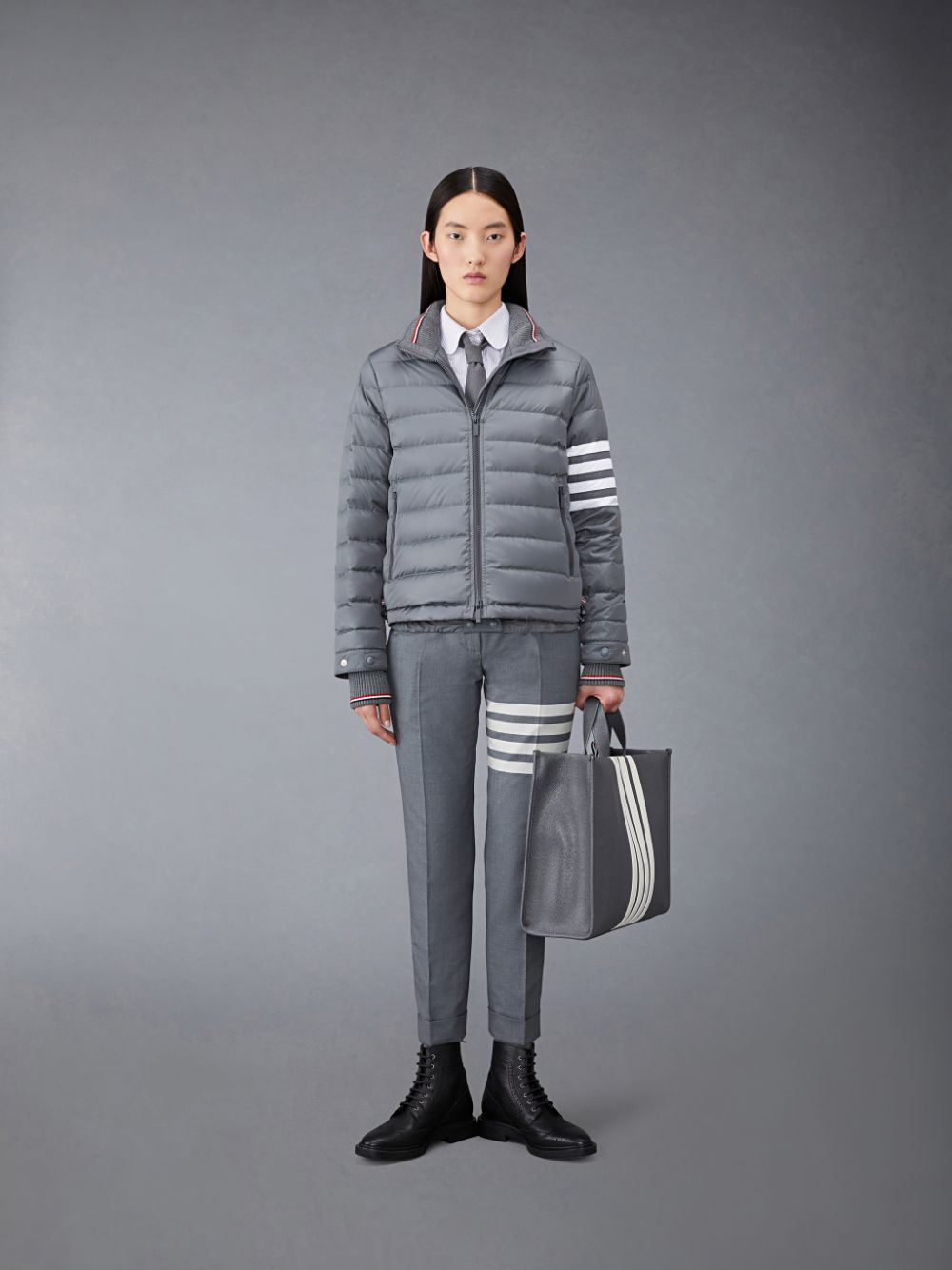 Thom Browne Downfilled Twill 4-Bar Ski Jacken Damen Grau | HBM42J77469