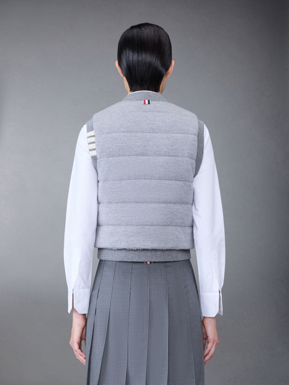 Thom Browne FINE MERINO AND JERSEY PADDED REVERSIBLE 4-BAR FUNNEL NECK Jacken Damen Grau | AUF66Q11259