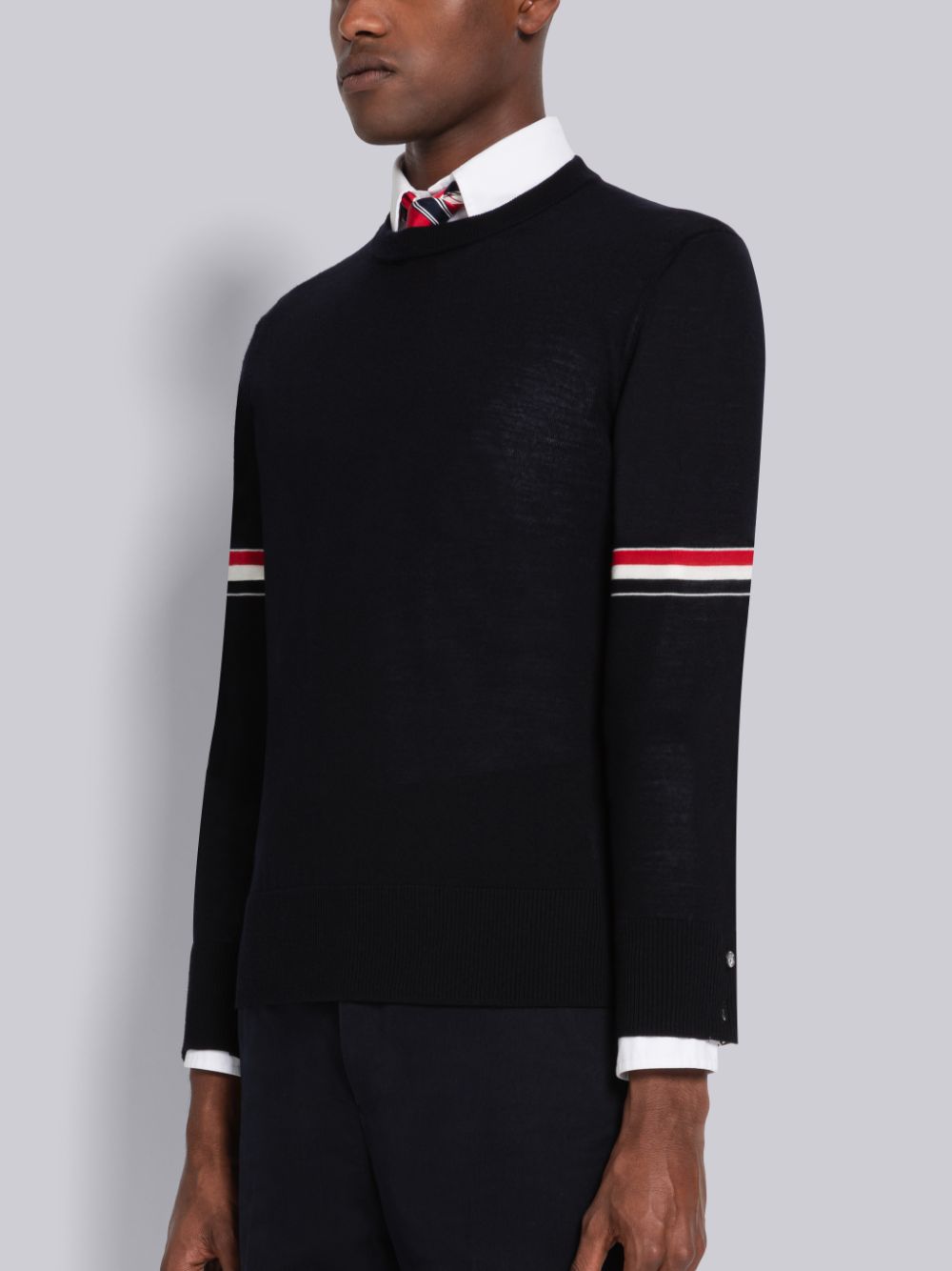 Thom Browne Fine Merino Stripe Relaxed Crew Neck Strickjacke Herren Blau | RYB41V90901