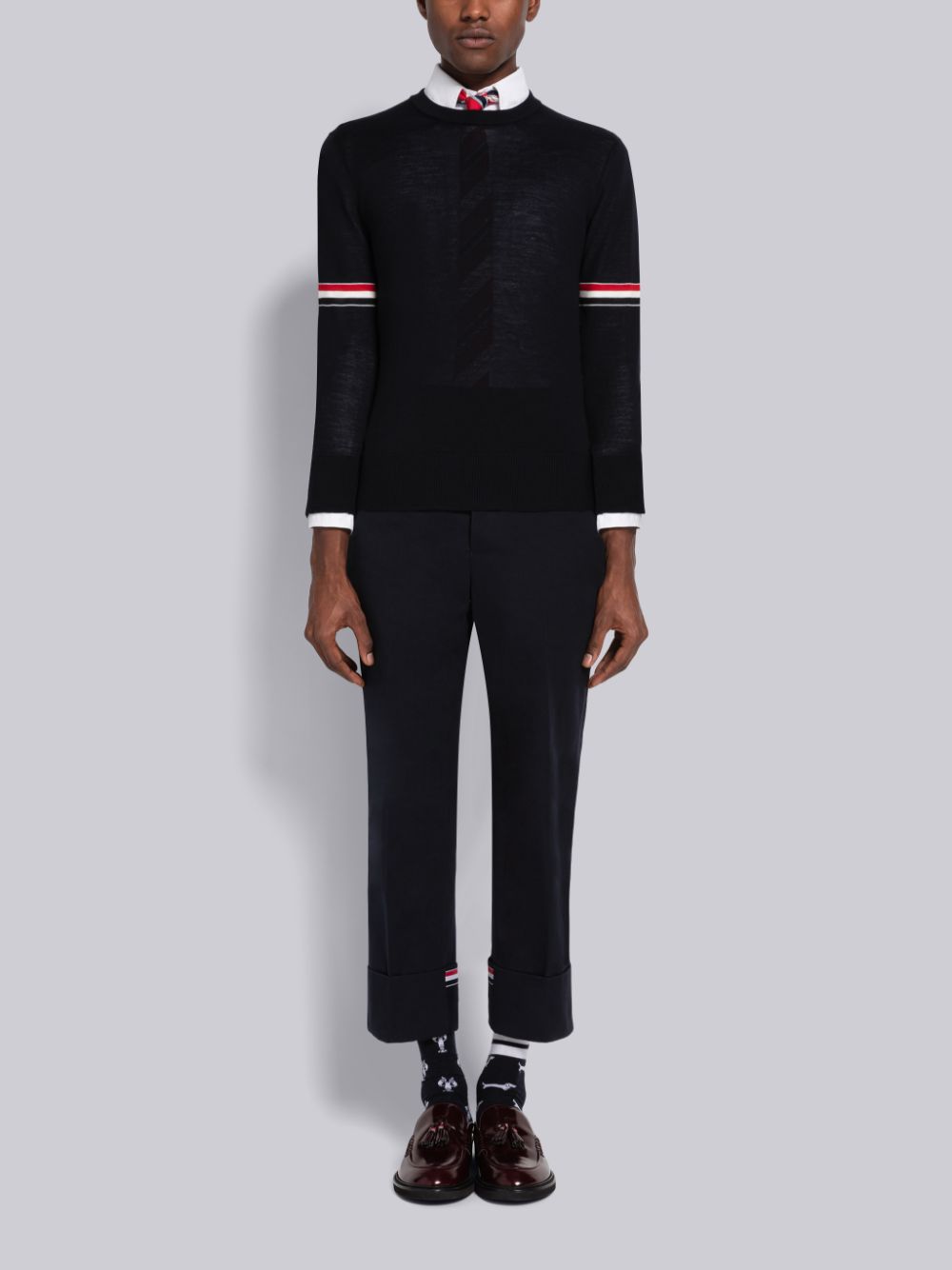 Thom Browne Fine Merino Stripe Relaxed Crew Neck Strickjacke Herren Blau | RYB41V90901