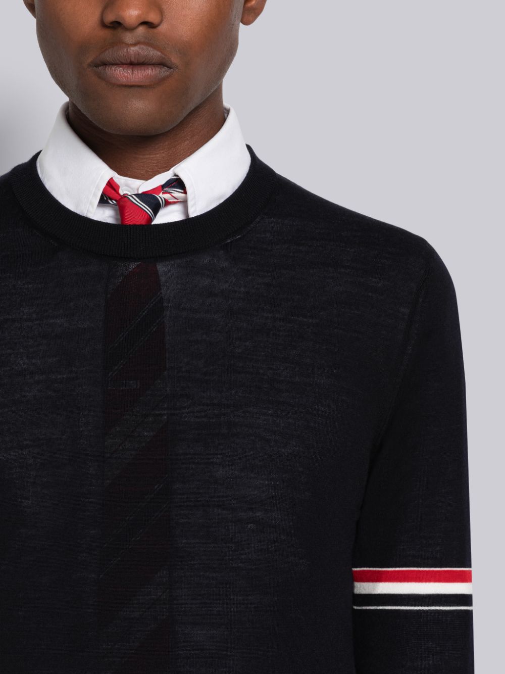 Thom Browne Fine Merino Stripe Relaxed Crew Neck Strickjacke Herren Blau | RYB41V90901