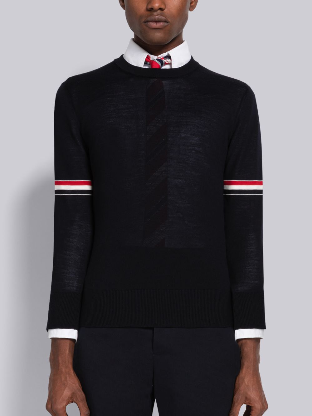 Thom Browne Fine Merino Stripe Relaxed Crew Neck Strickjacke Herren Blau | RYB41V90901