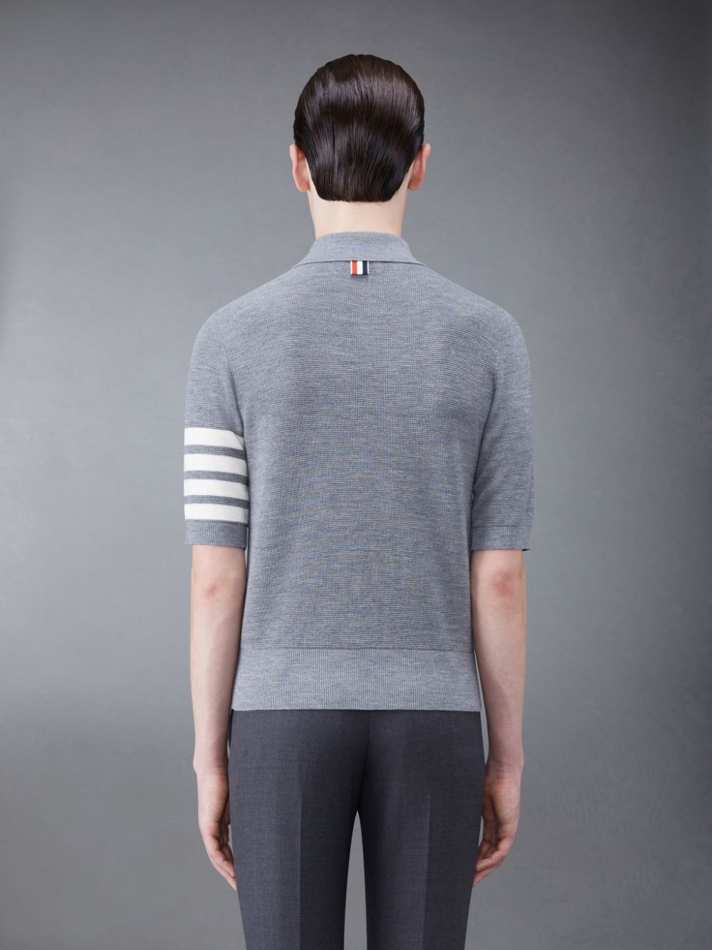 Thom Browne Fine Merino Waffle 4-Bar Short Sleeve Poloshirt Herren Grau | GFB38N01333
