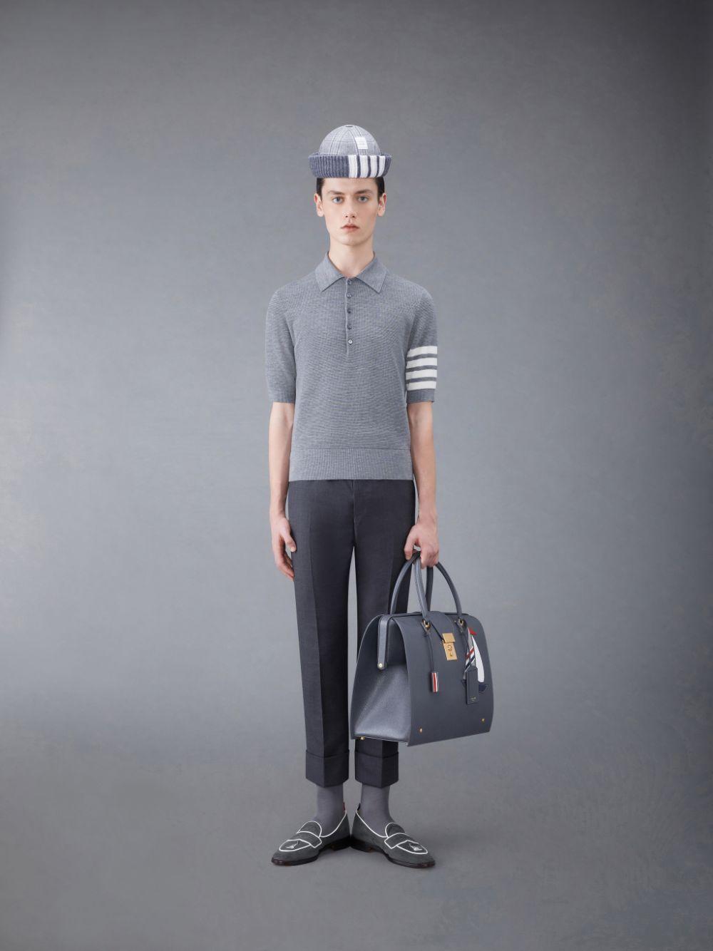 Thom Browne Fine Merino Waffle 4-Bar Short Sleeve Poloshirt Herren Grau | GFB38N01333
