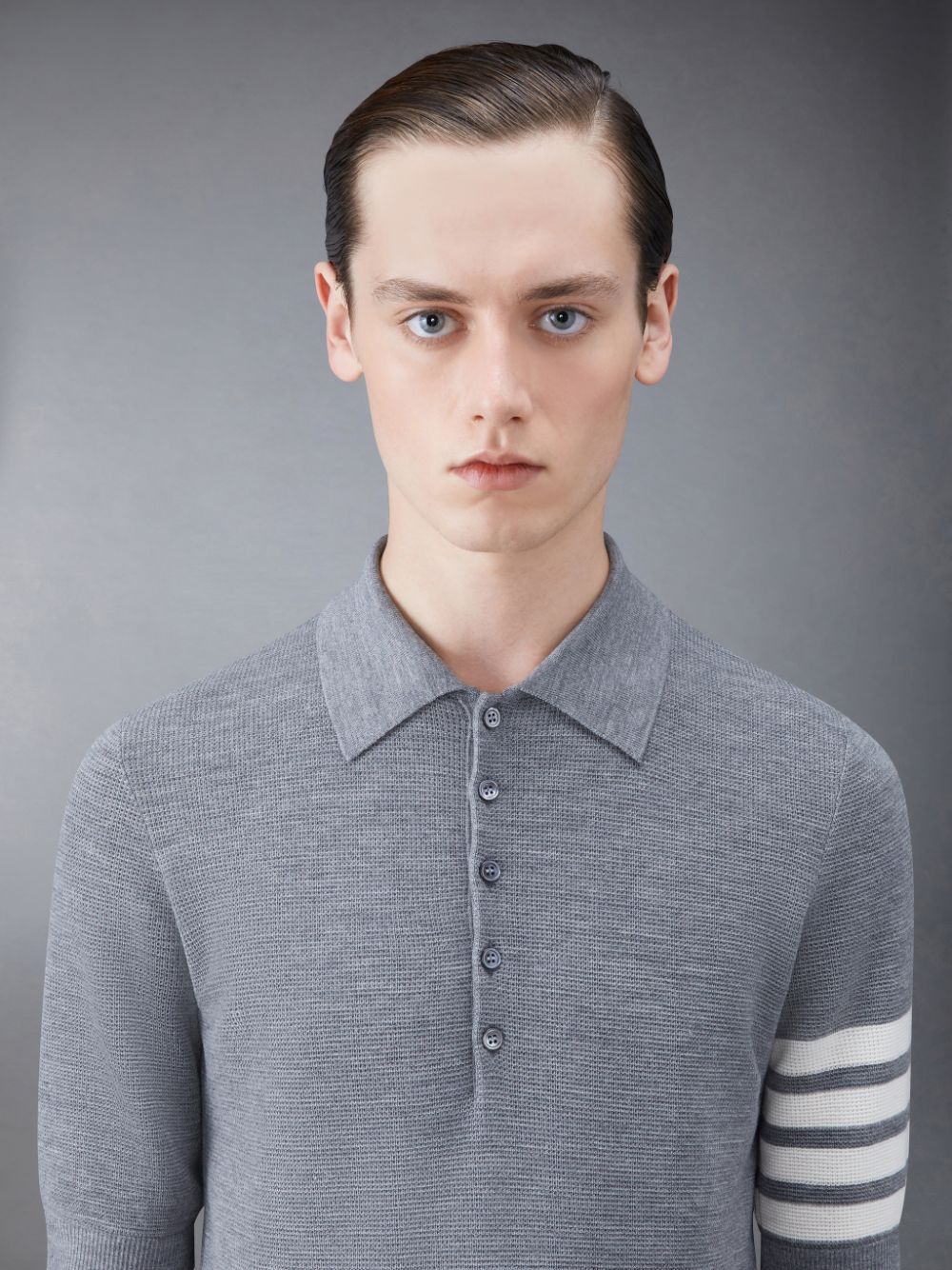 Thom Browne Fine Merino Waffle 4-Bar Short Sleeve Poloshirt Herren Grau | GFB38N01333
