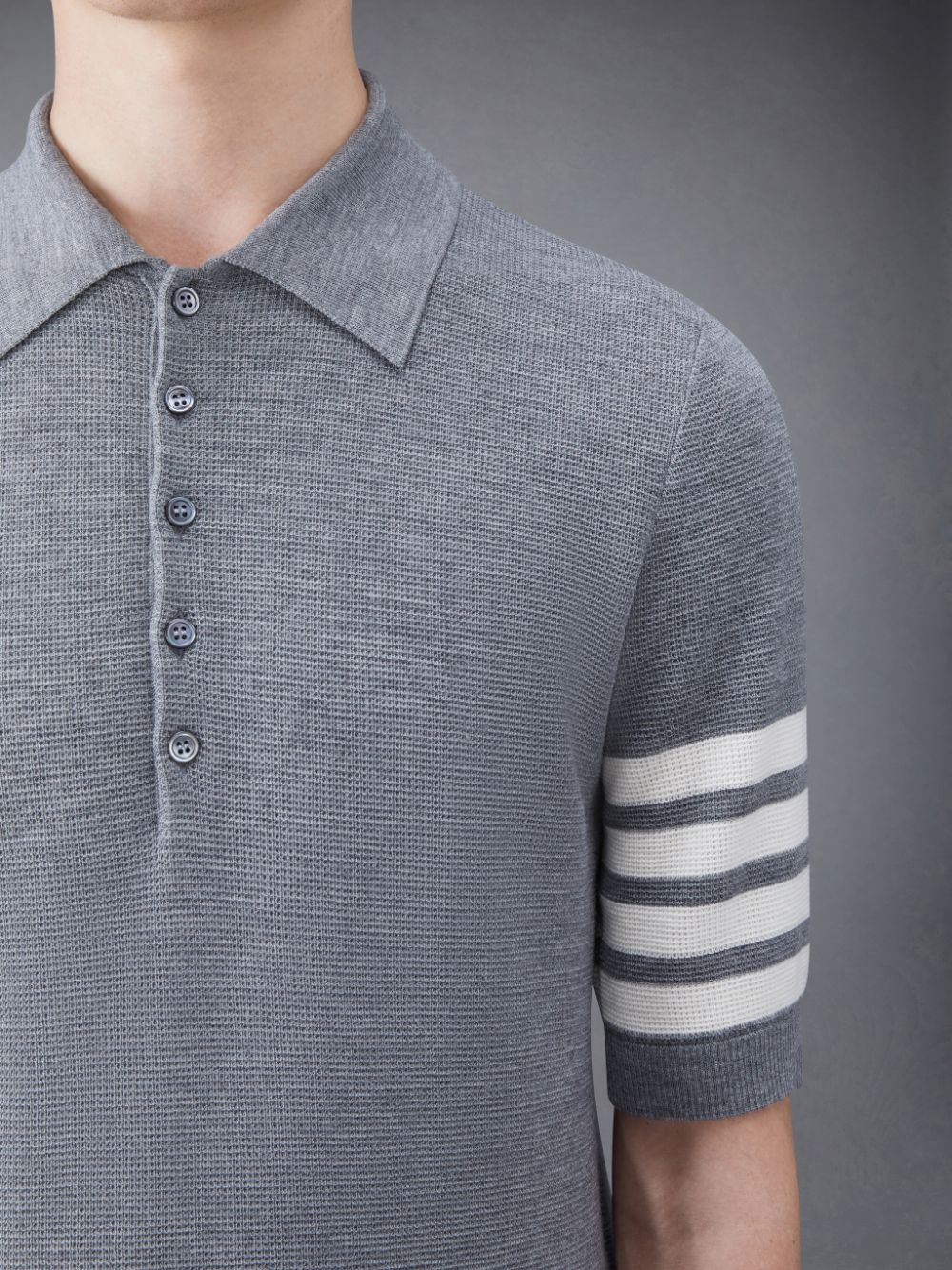 Thom Browne Fine Merino Waffle 4-Bar Short Sleeve Poloshirt Herren Grau | GFB38N01333