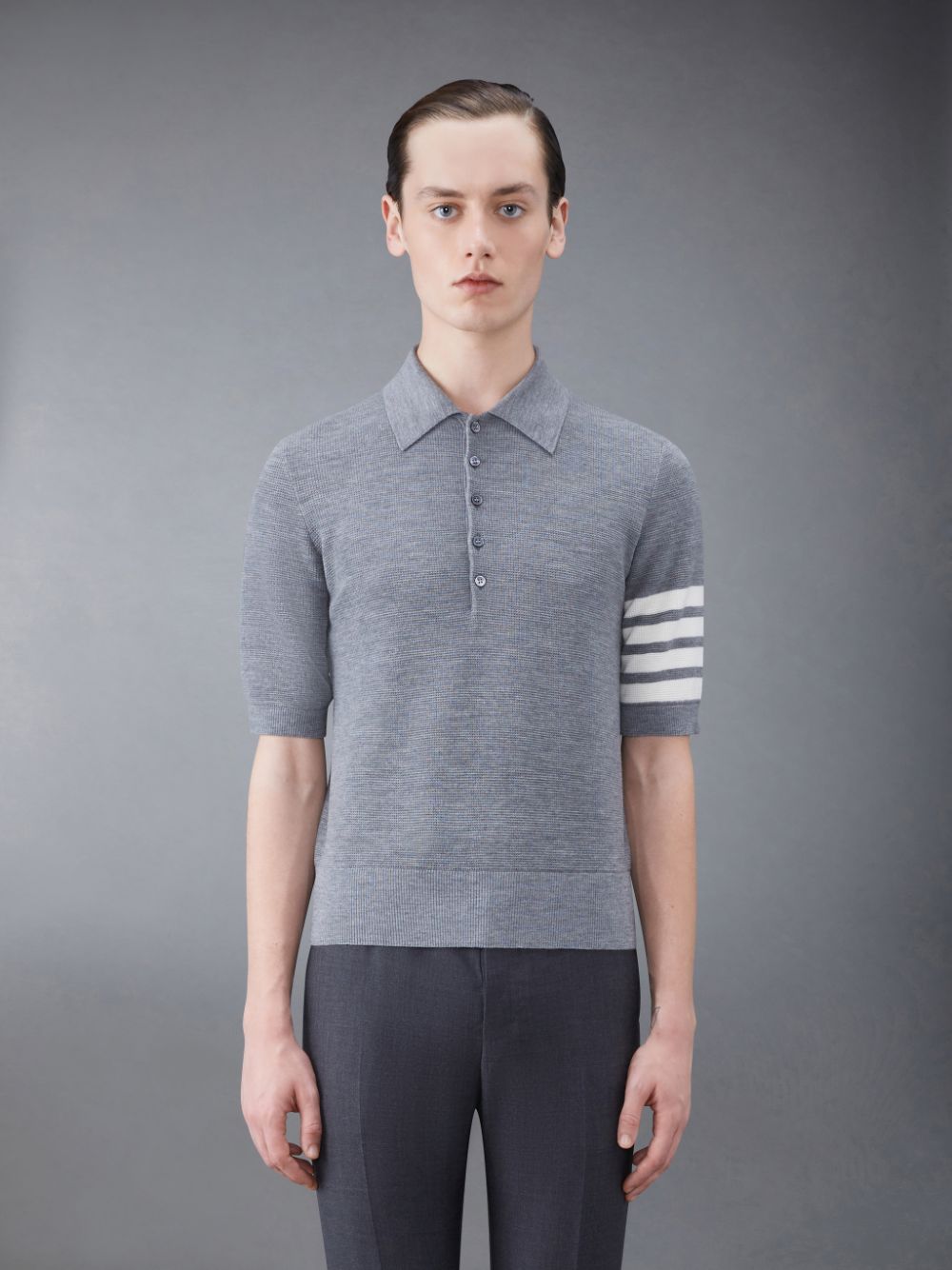 Thom Browne Fine Merino Waffle 4-Bar Short Sleeve Poloshirt Herren Grau | GFB38N01333