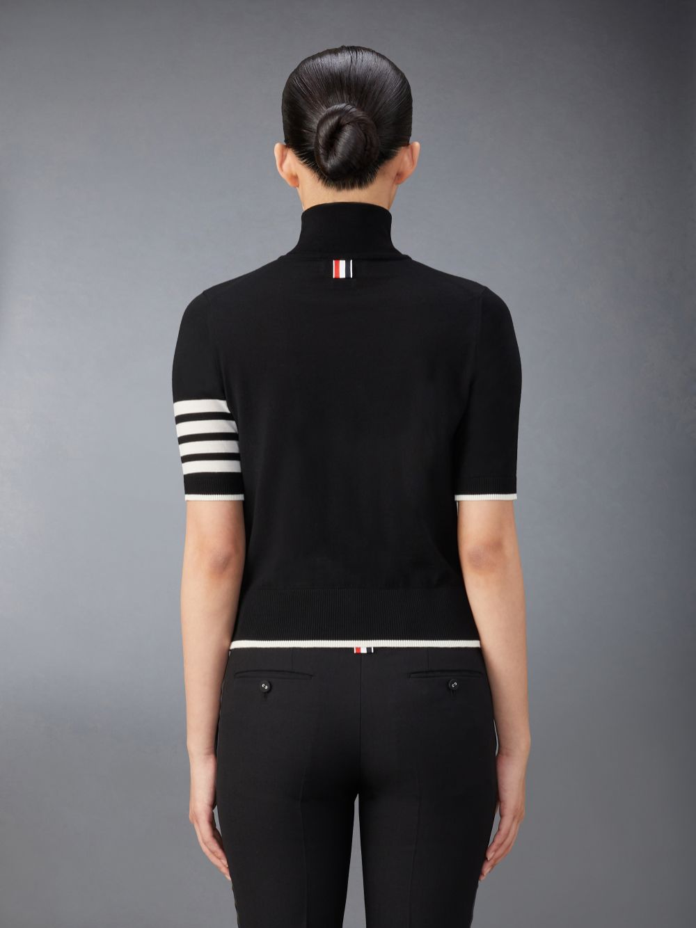 Thom Browne Fine Merino Wool 4-Bar Relaxed Fit Turtleneck T-shirts Damen Schwarz | YCC08I19777