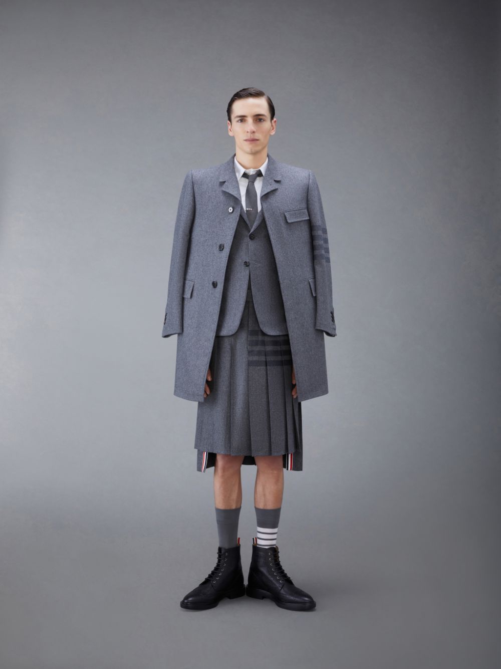 Thom Browne Flannel 4-Bar Knee Length Classic Pleated Röcke Herren Grau | HLM70D40197