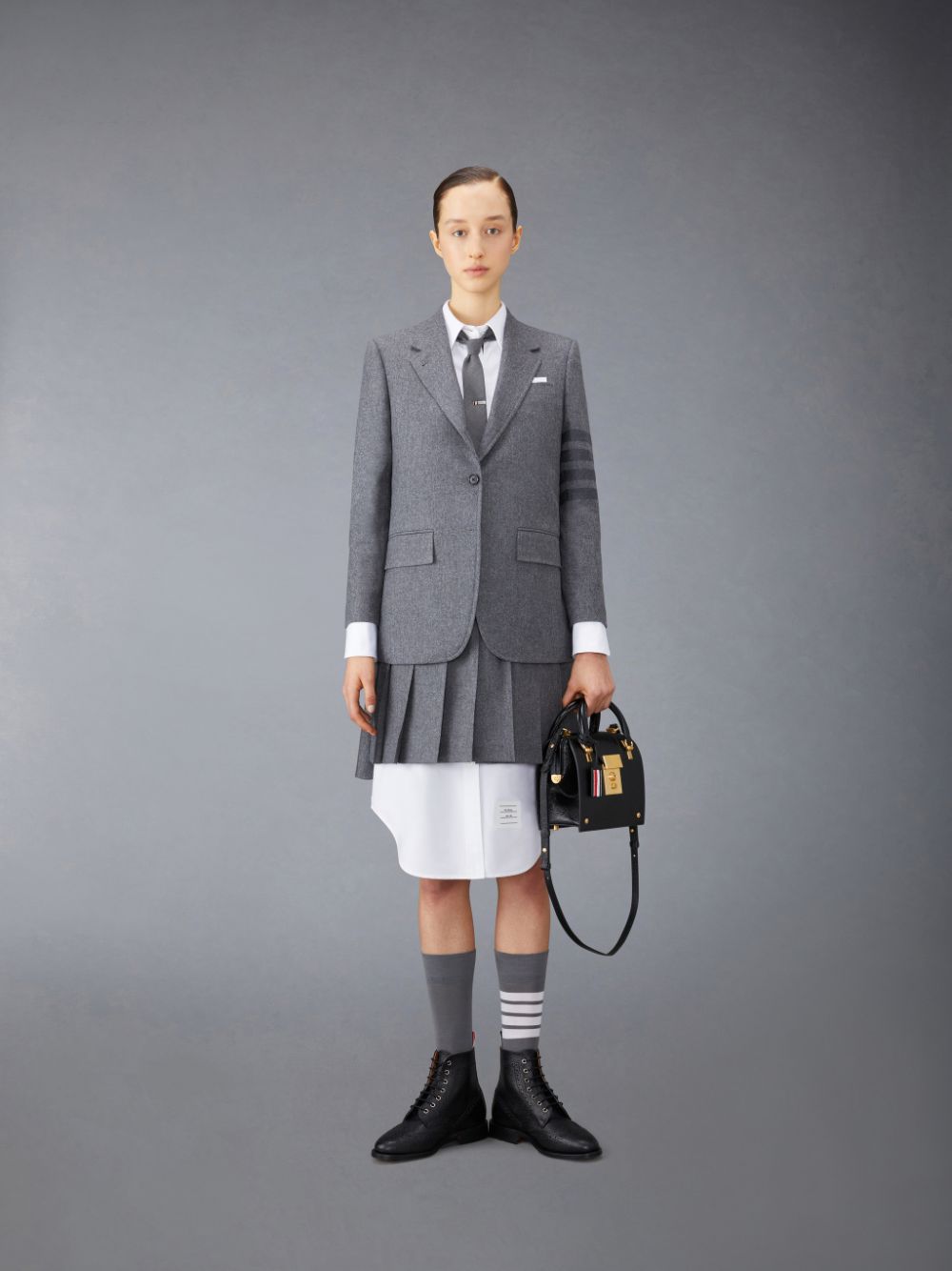 Thom Browne Flannel 4-Bar Pleated Mini Röcke Damen Grau | GUF88O07514