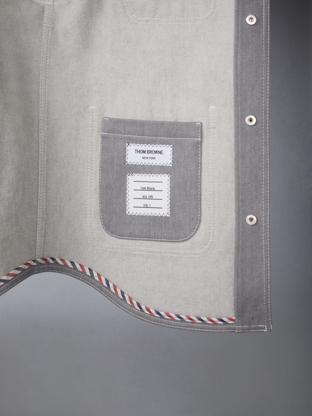 Thom Browne Funmix Washed Denim Contrast Topstitching Utility Patch Pocket Jacken Herren Grau | WRT55U17218