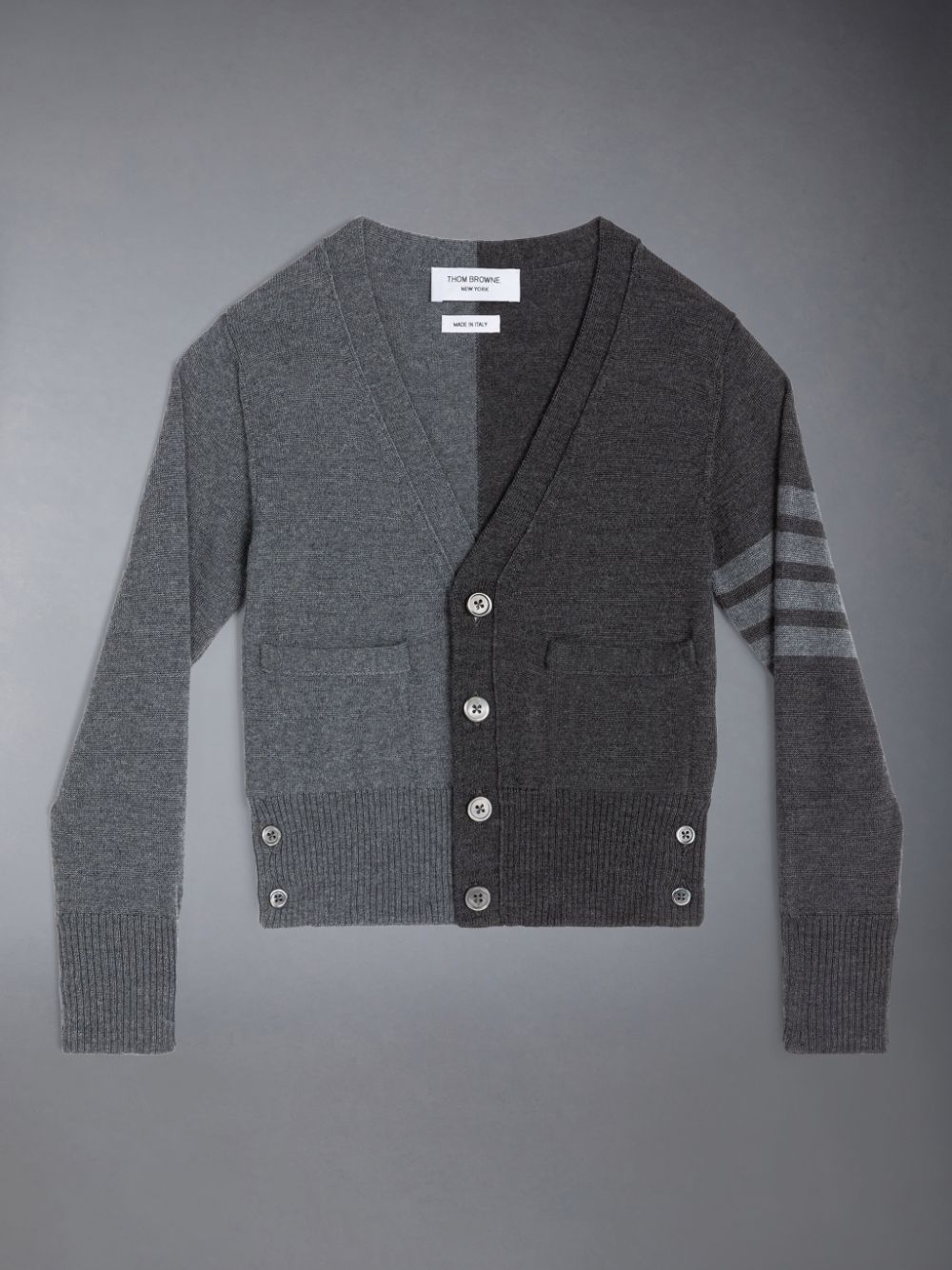 Thom Browne Funmix Wool 4-Bar V-neck Strickjacke Jungen Grau | AQT71R93420