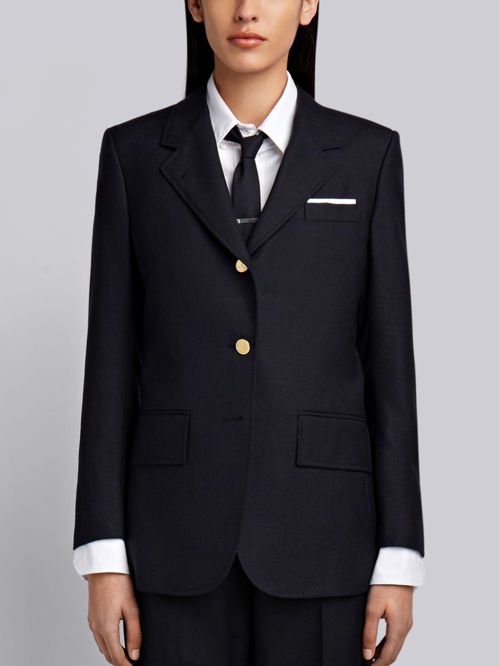 Thom Browne Grey 2-ply Fresco Wool Wide Lapel Sport Mäntel Damen Navy | NAZ73X84034