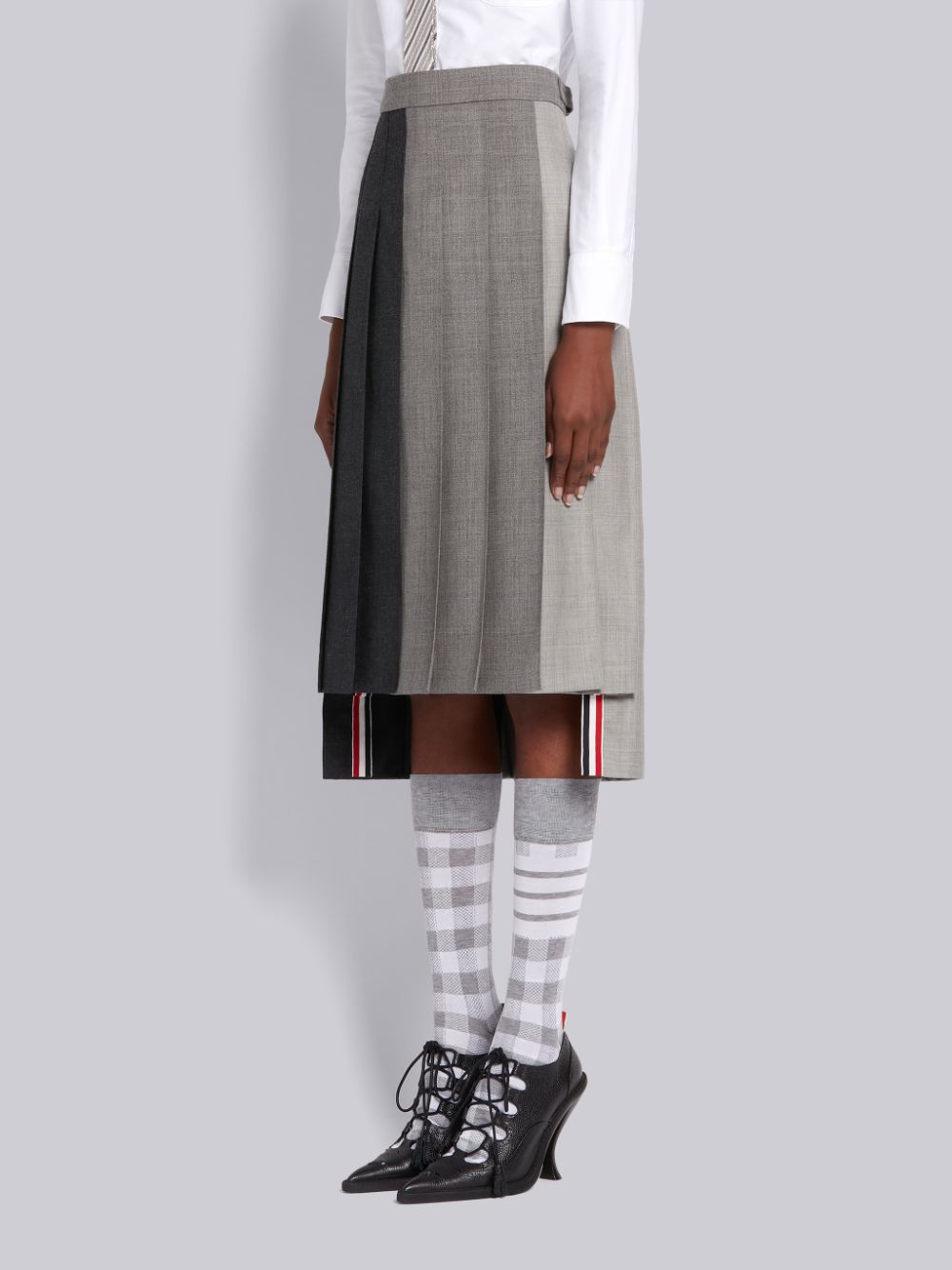 Thom Browne Grey Fun-Mix Wool 2 Ply Fresco Below Knee Classic Pleated Röcke Damen Grau | YQU08D82814