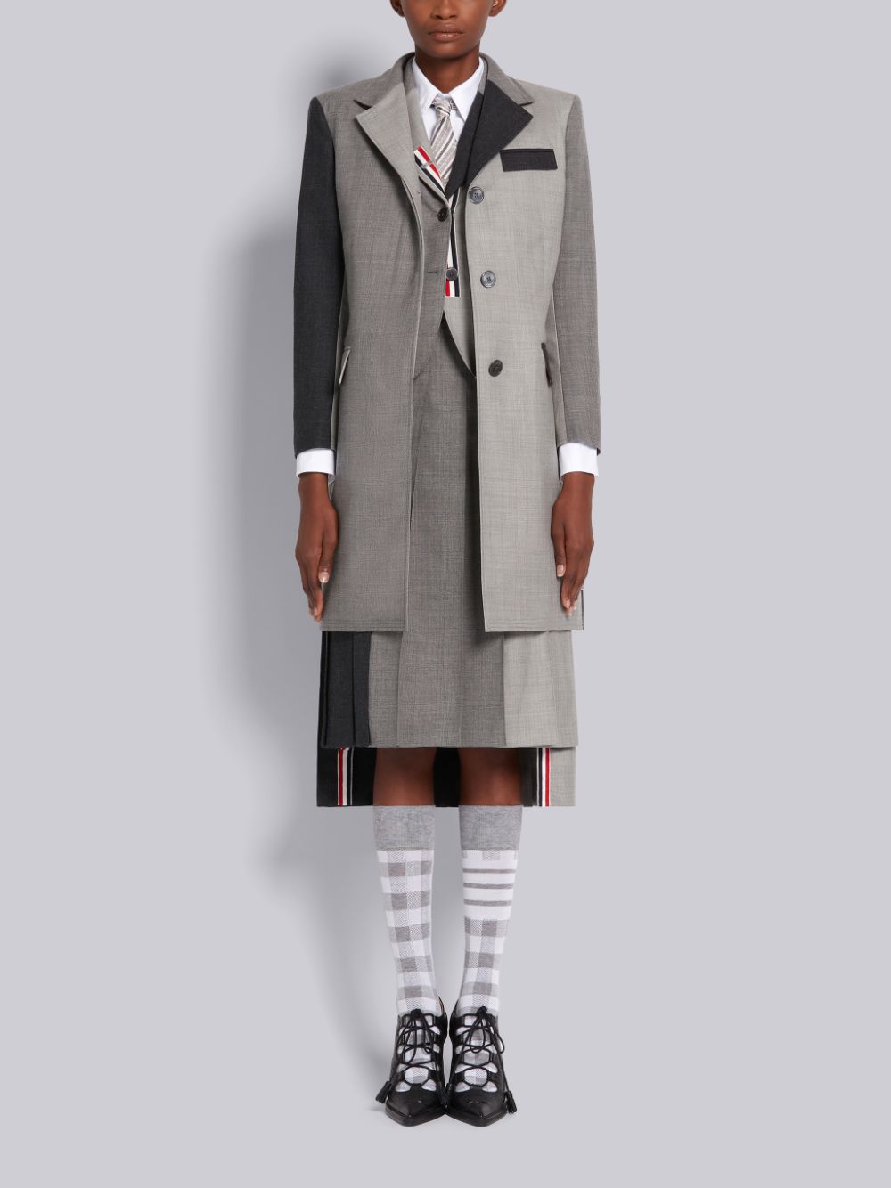 Thom Browne Grey Fun-Mix Wool 2 Ply Fresco Below Knee Classic Pleated Röcke Damen Grau | YQU08D82814