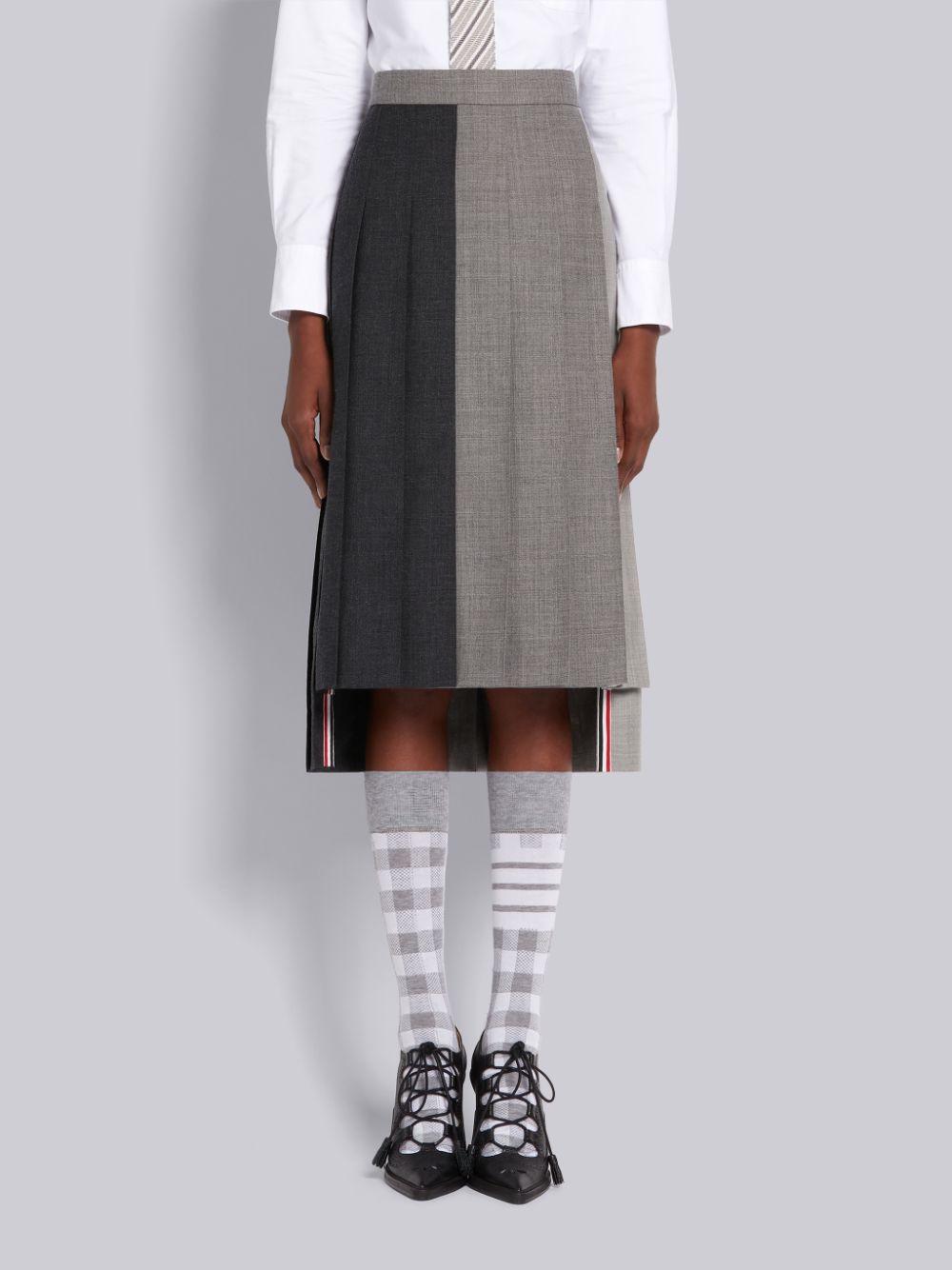 Thom Browne Grey Fun-Mix Wool 2 Ply Fresco Below Knee Classic Pleated Röcke Damen Grau | YQU08D82814