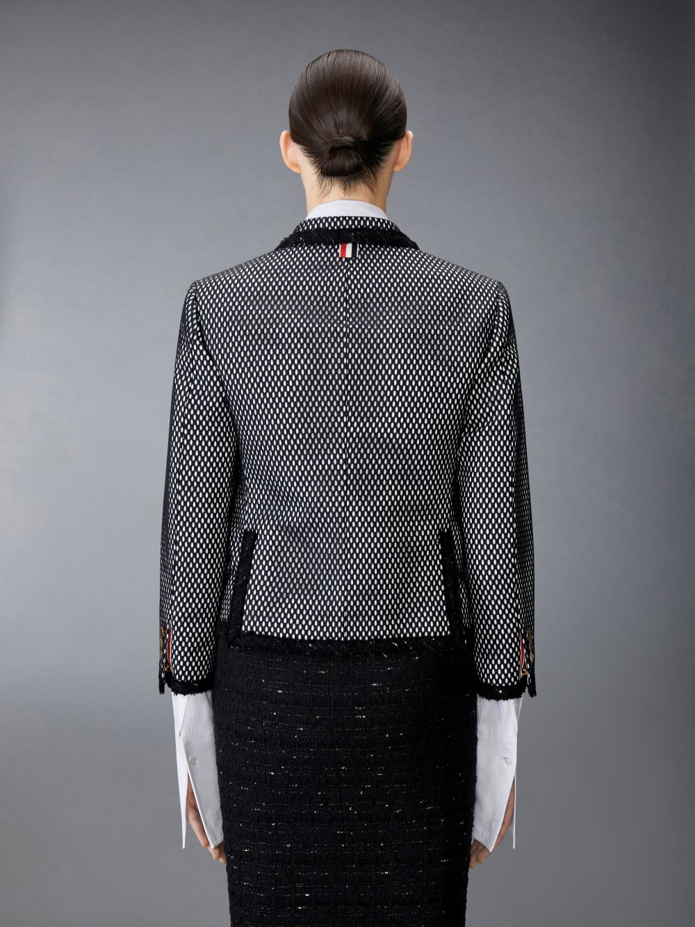 Thom Browne Heavy Athletic Mesh Raw Edge High Break Sport Mäntel Damen Schwarz | AUR68O36155