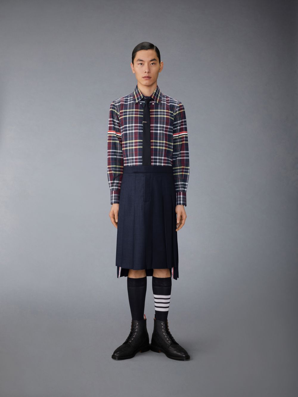Thom Browne Hunting Tartan Cotton Flannel Armband Hemd Herren Blau | ZMQ85C91400