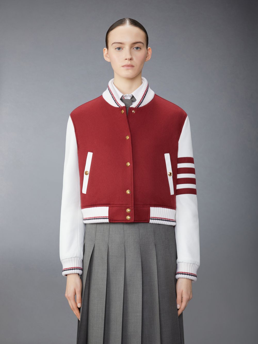 Thom Browne Jacket Weight Cashmere 4-Bar Cropped Varsity Jacken Damen Rot | PEP34U95910
