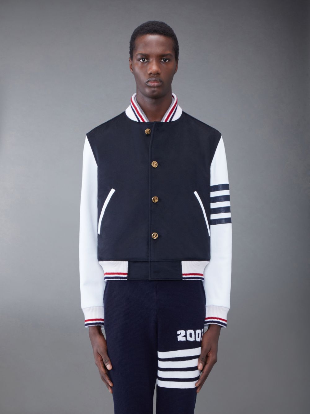 Thom Browne KNIT RIB 2003 4-BAR BLOUSON Jacken Herren Blau | YWT80D80406