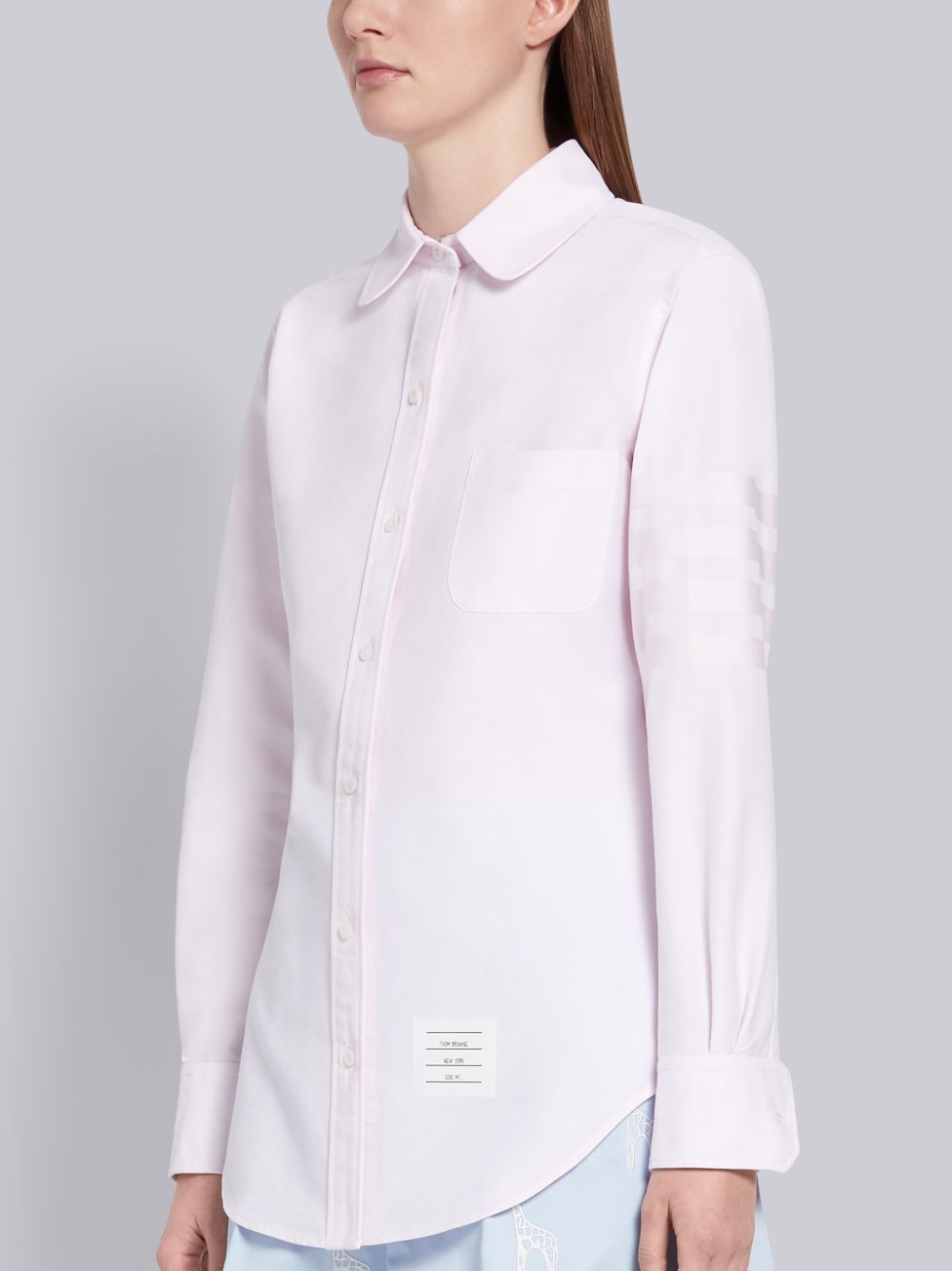 Thom Browne Light Pink Supima Cotton Oxford Satin Weave 4-Bar Long Sleeve Round Collar Hemd Damen Rosa | BNB95Y79979