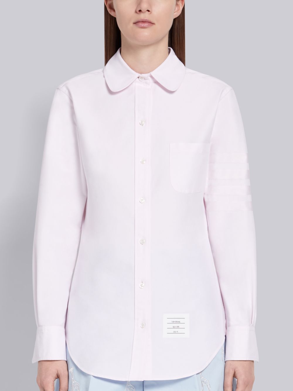 Thom Browne Light Pink Supima Cotton Oxford Satin Weave 4-Bar Long Sleeve Round Collar Hemd Damen Rosa | BNB95Y79979