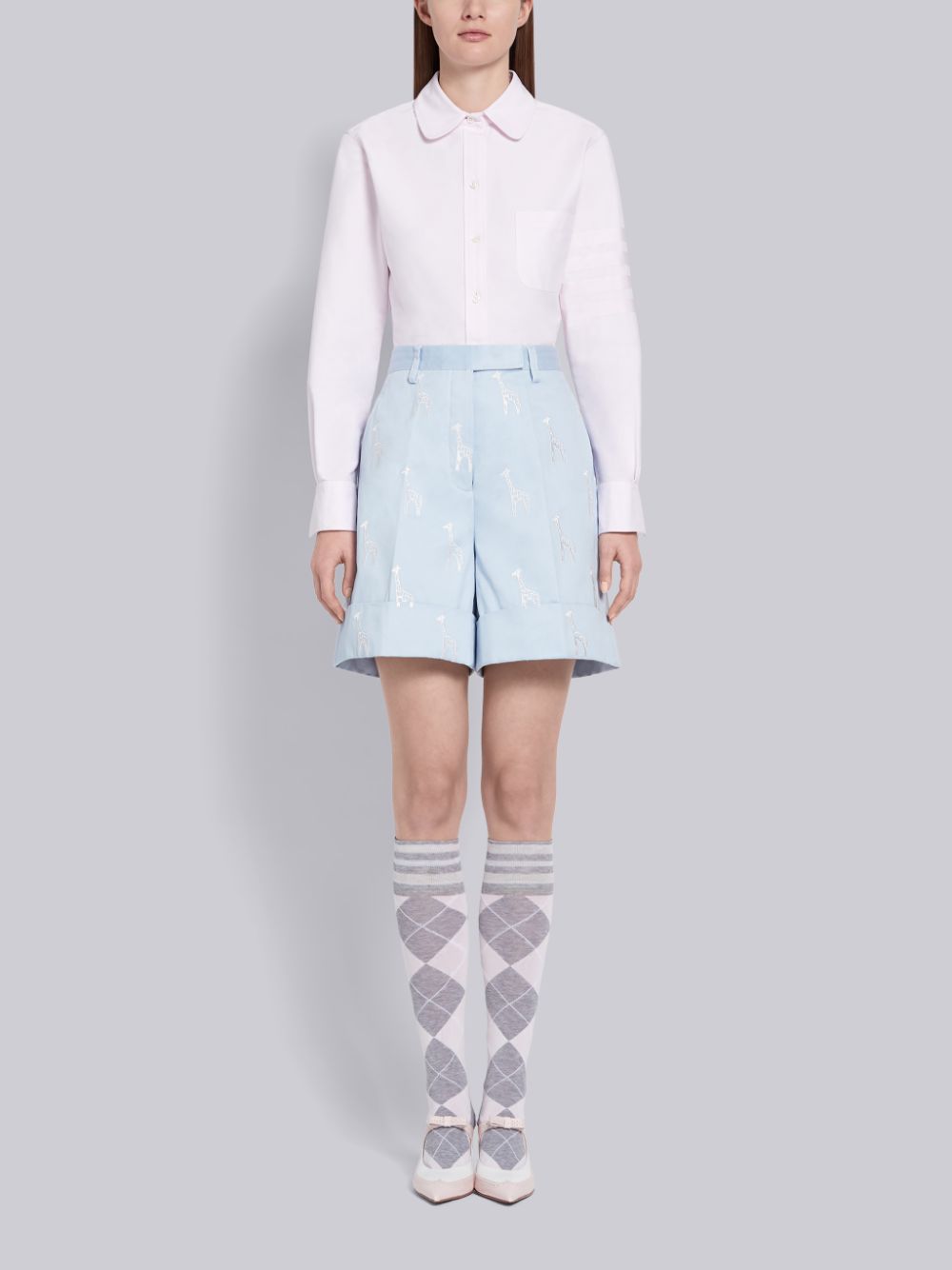 Thom Browne Light Pink Supima Cotton Oxford Satin Weave 4-Bar Long Sleeve Round Collar Hemd Damen Rosa | BNB95Y79979