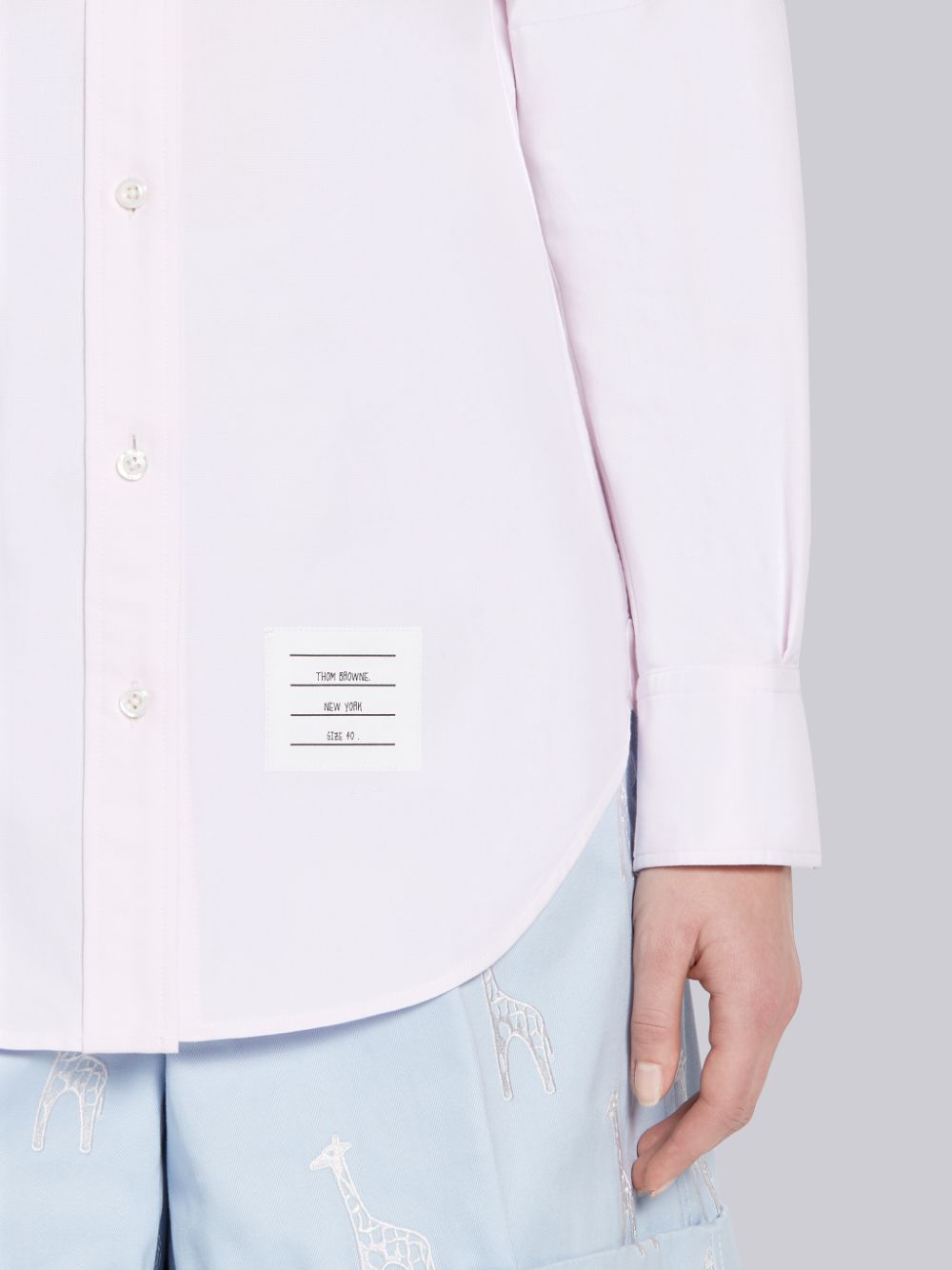 Thom Browne Light Pink Supima Cotton Oxford Satin Weave 4-Bar Long Sleeve Round Collar Hemd Damen Rosa | BNB95Y79979