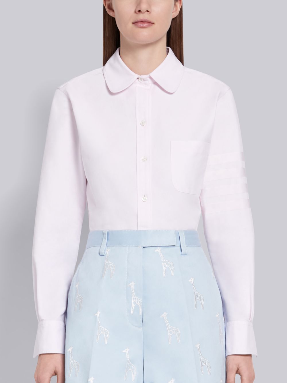 Thom Browne Light Pink Supima Cotton Oxford Satin Weave 4-Bar Long Sleeve Round Collar Hemd Damen Rosa | BNB95Y79979