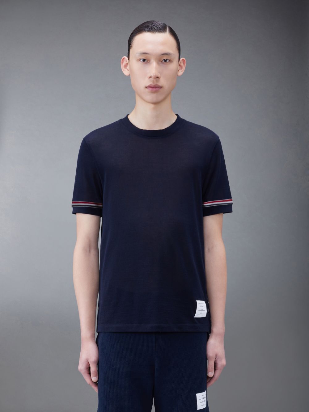 Thom Browne Lightweight Cotton Short Sleeve Striped T-shirts Herren Blau | PRN20P39804