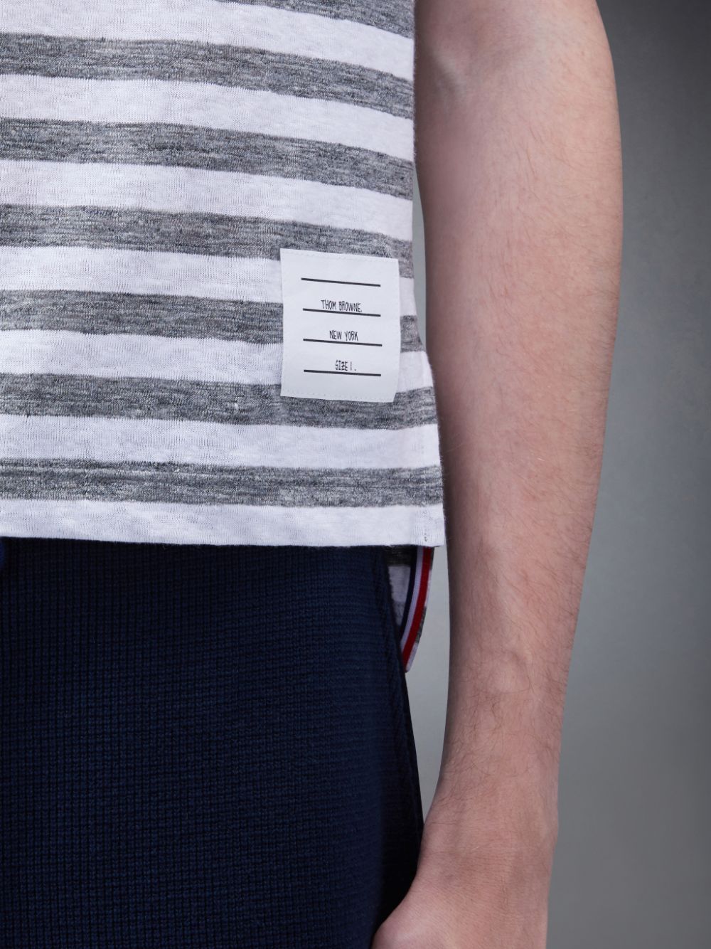 Thom Browne Linen Jersey Short Sleeve Striped Poloshirt Herren Grau | QYV32I42073