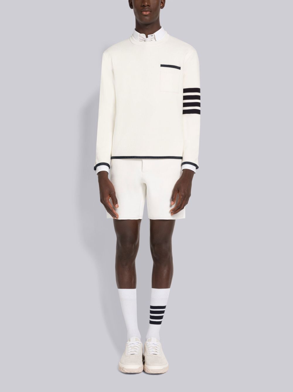 Thom Browne MILANO STITCH COTTON TIPPING 4-BAR BOXY CREW NECK Pullover Herren Weiß | TRA03J05835