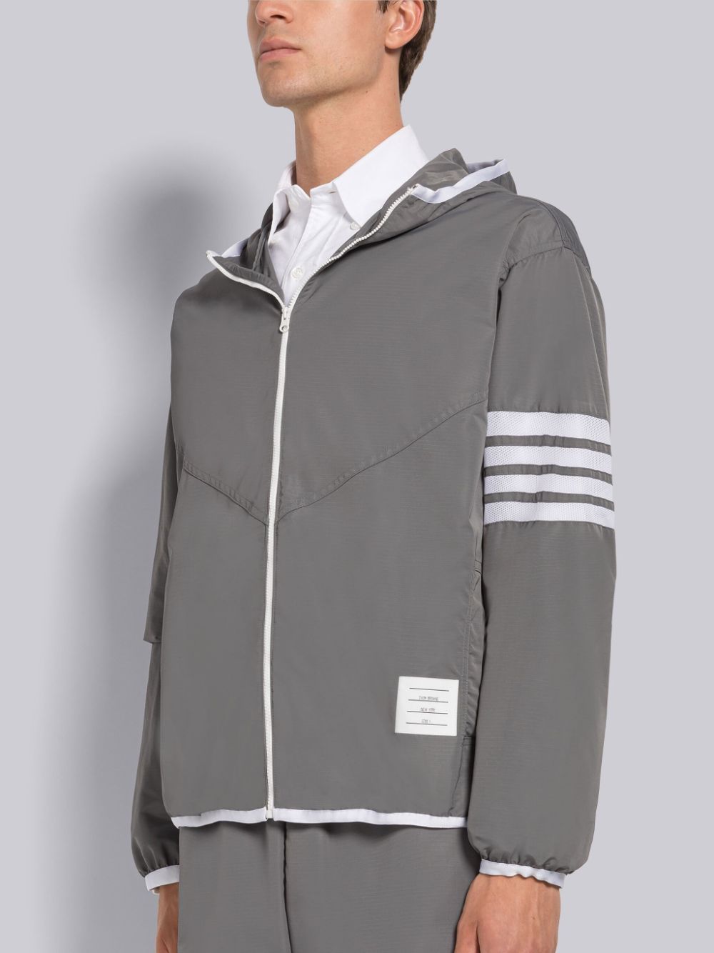 Thom Browne MILITARY RIPSTOP MESH 4-BAR PACKABLE ZIP Hoodie Herren Grau | OBU98F77703