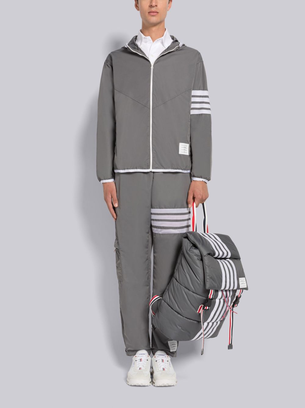 Thom Browne MILITARY RIPSTOP MESH 4-BAR PACKABLE ZIP Hoodie Herren Grau | OBU98F77703