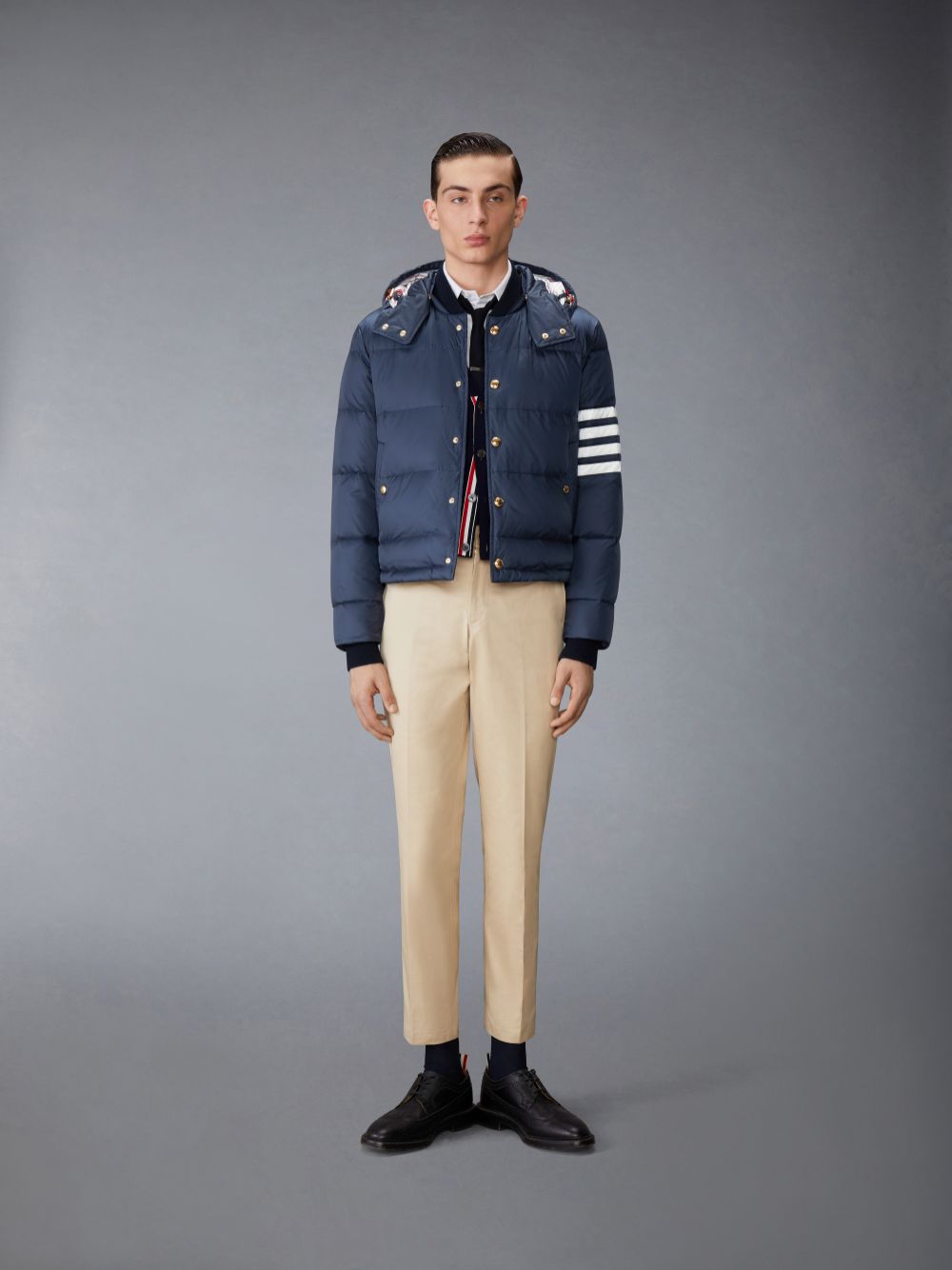 Thom Browne Matte Nylon 4-Bar Down Bomber Jacken Herren Navy | UQW38M34905