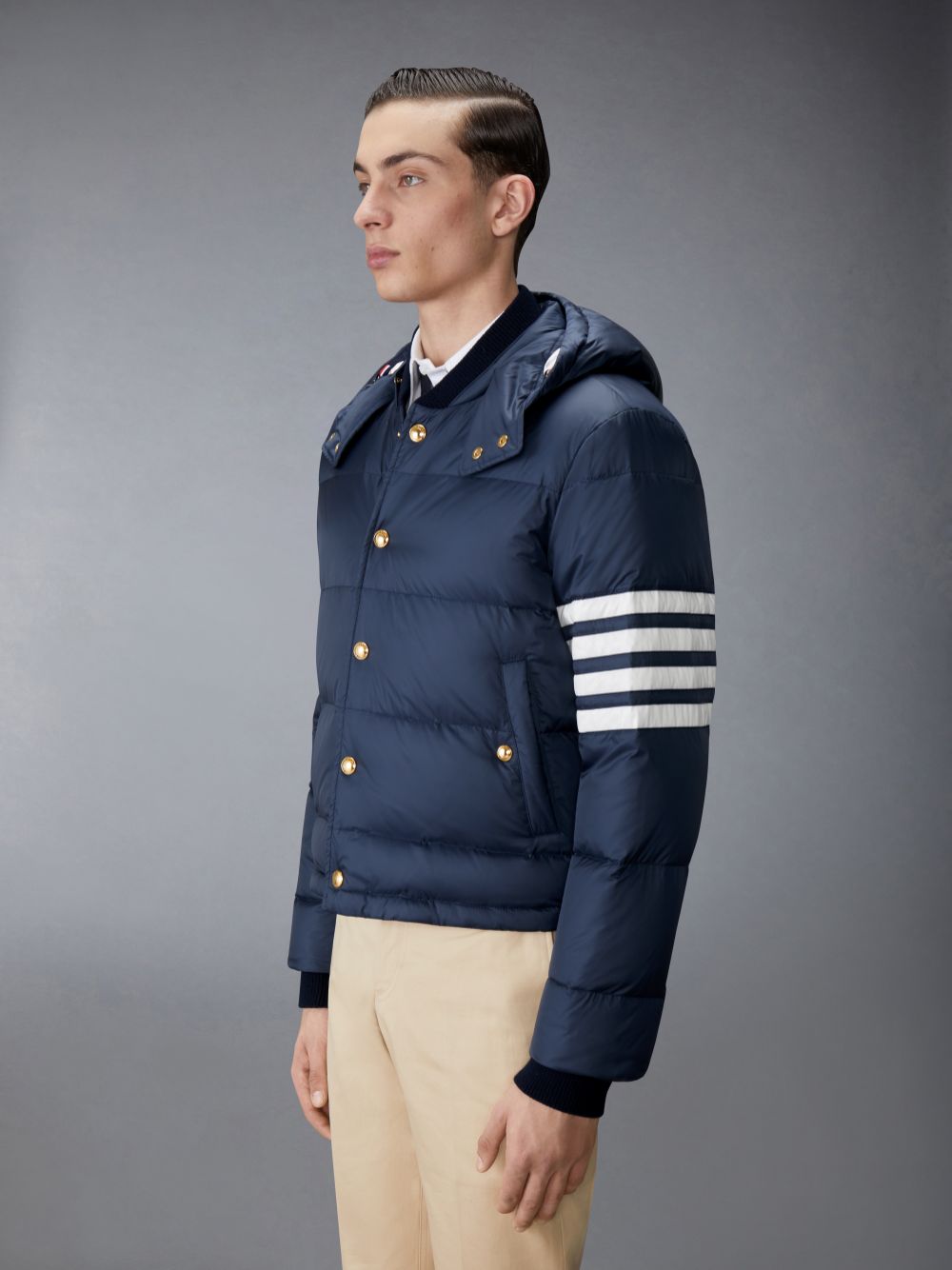 Thom Browne Matte Nylon 4-Bar Down Bomber Jacken Herren Navy | UQW38M34905