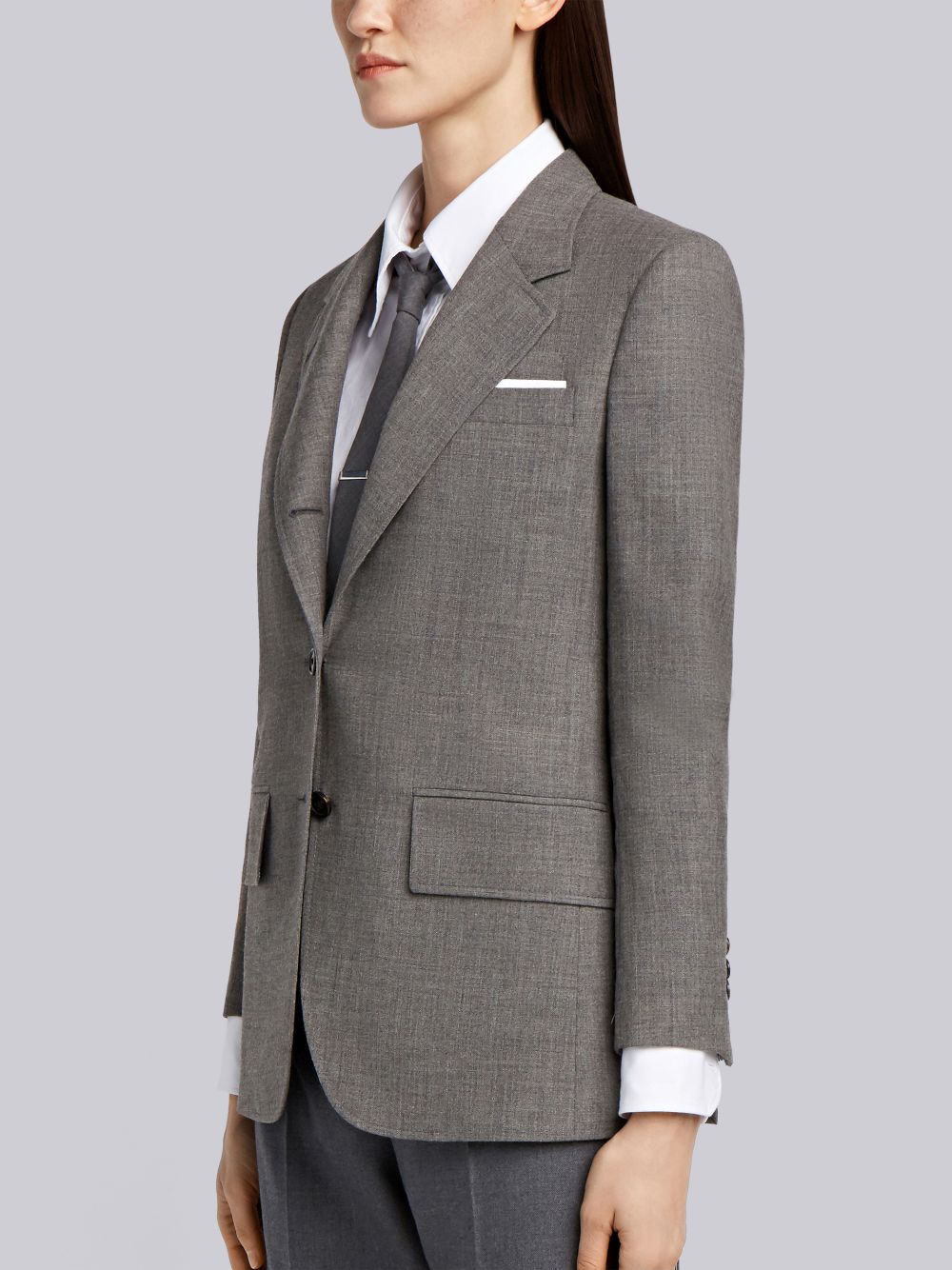 Thom Browne Medium 2-Ply Fresco Wool Wide Lapel Sport Mäntel Damen Grau | YHR79S01899