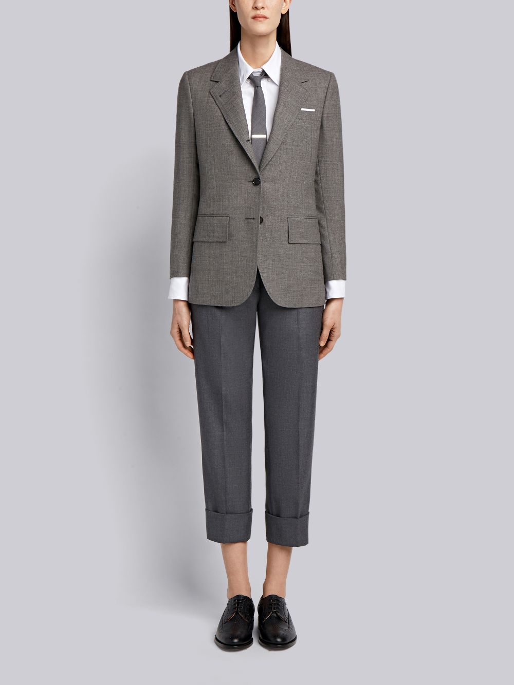 Thom Browne Medium 2-Ply Fresco Wool Wide Lapel Sport Mäntel Damen Grau | YHR79S01899