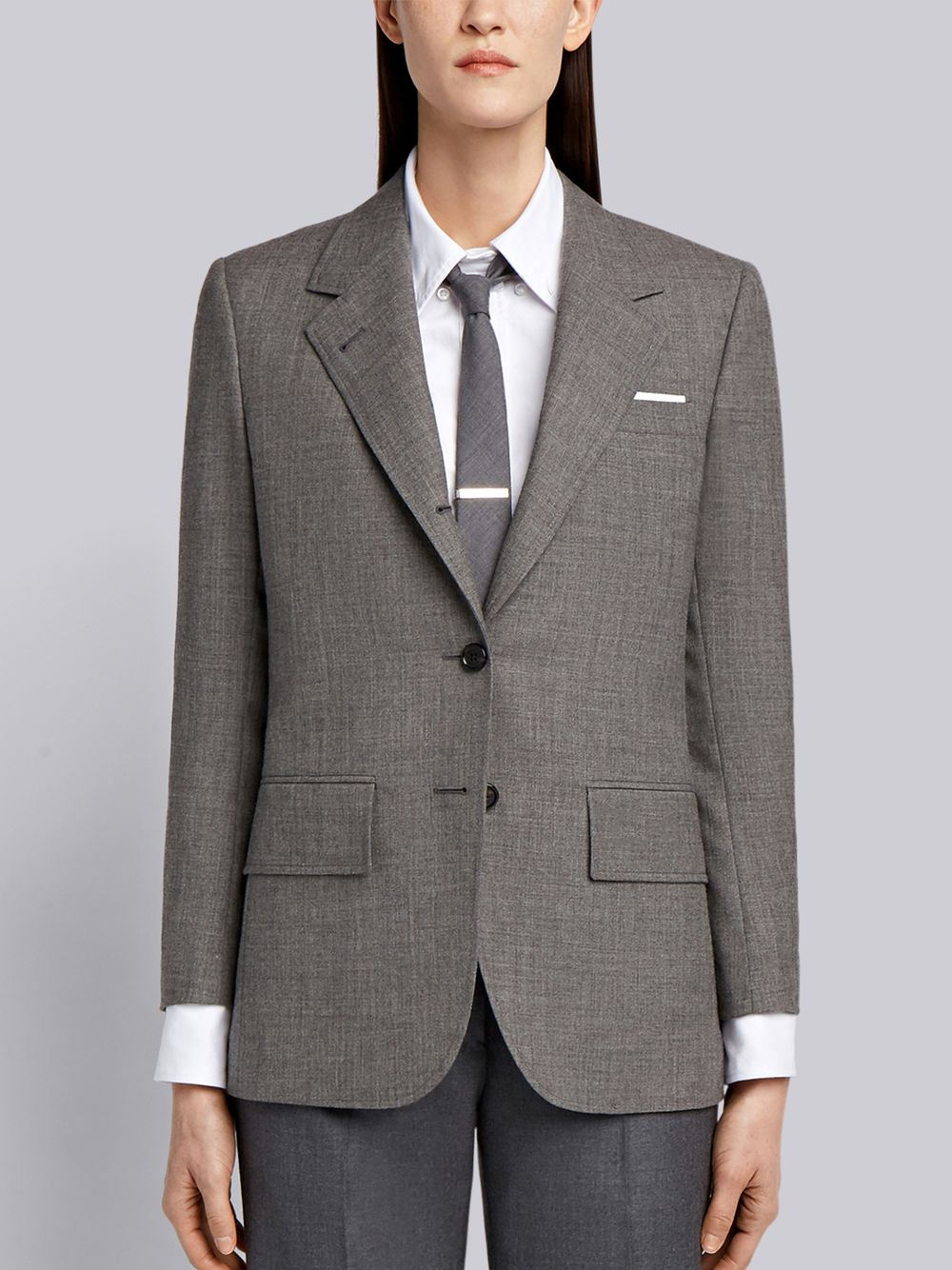 Thom Browne Medium 2-Ply Fresco Wool Wide Lapel Sport Mäntel Damen Grau | YHR79S01899