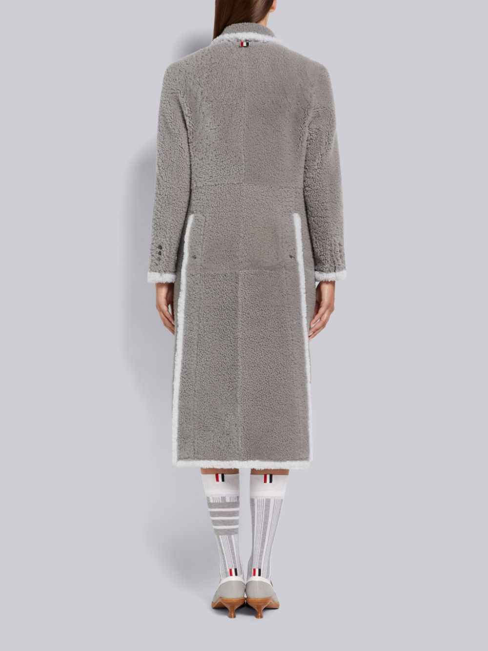 Thom Browne Medium Dyed Shearling Contrast Framing Wide Lapel Mäntel Damen Grau | OXN63K24281