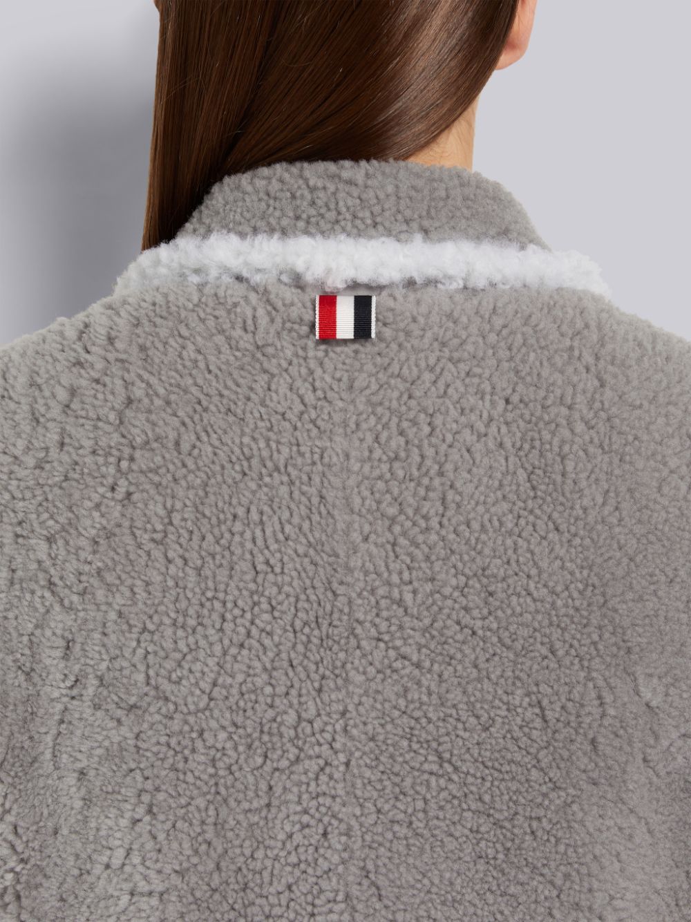 Thom Browne Medium Dyed Shearling Contrast Framing Wide Lapel Mäntel Damen Grau | OXN63K24281