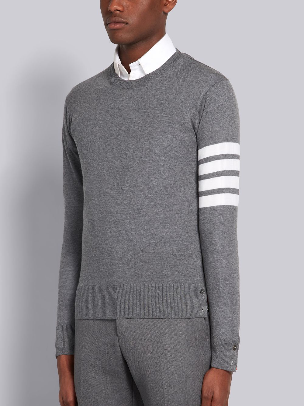 Thom Browne Medium Fine Merino Wool 4-Bar Crew Neck Pullover Herren Grau | RUY83H99079
