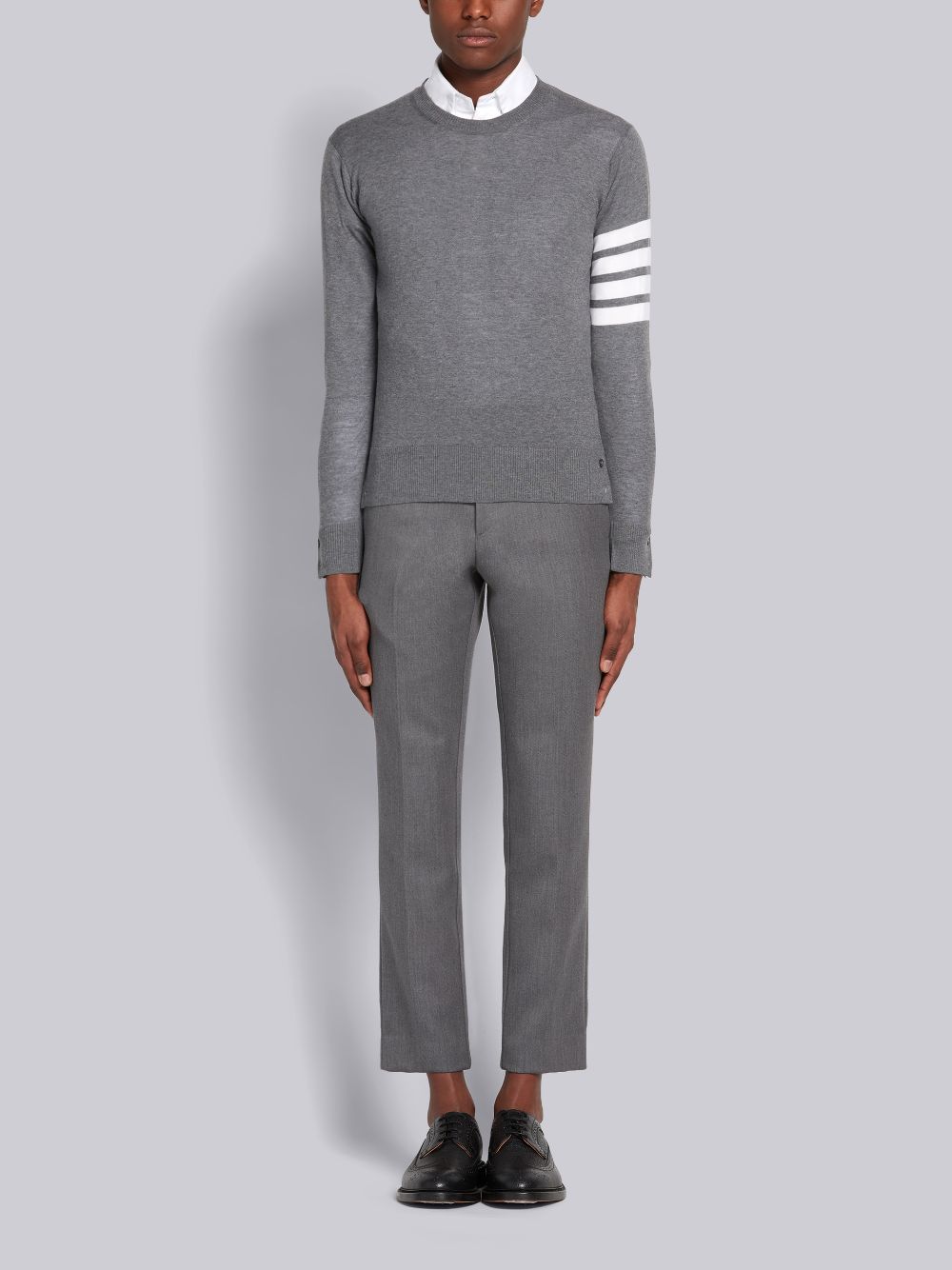 Thom Browne Medium Fine Merino Wool 4-Bar Crew Neck Pullover Herren Grau | RUY83H99079