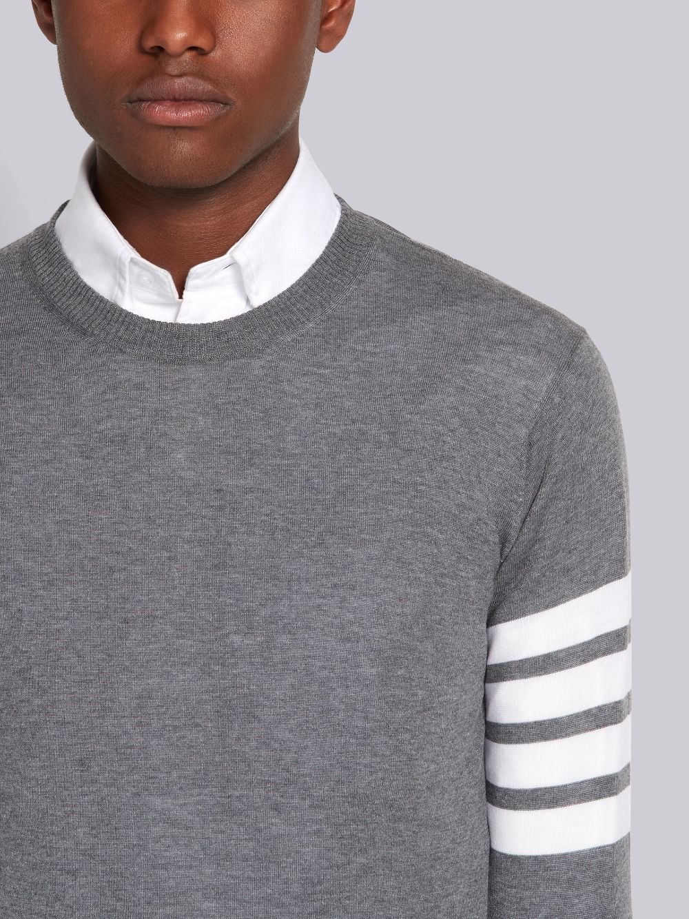 Thom Browne Medium Fine Merino Wool 4-Bar Crew Neck Pullover Herren Grau | RUY83H99079