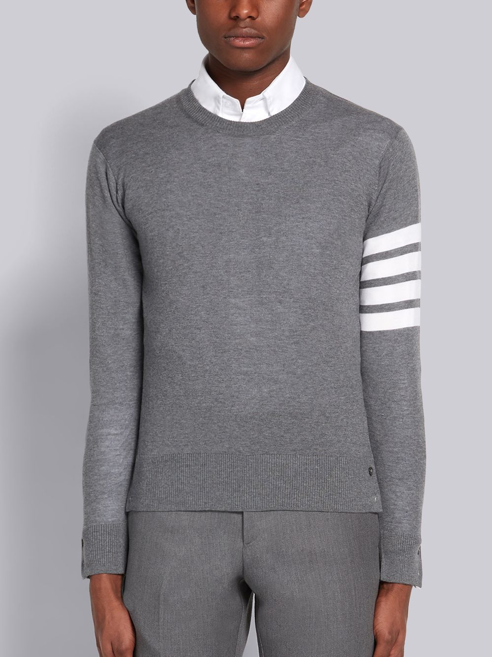 Thom Browne Medium Fine Merino Wool 4-Bar Crew Neck Pullover Herren Grau | RUY83H99079