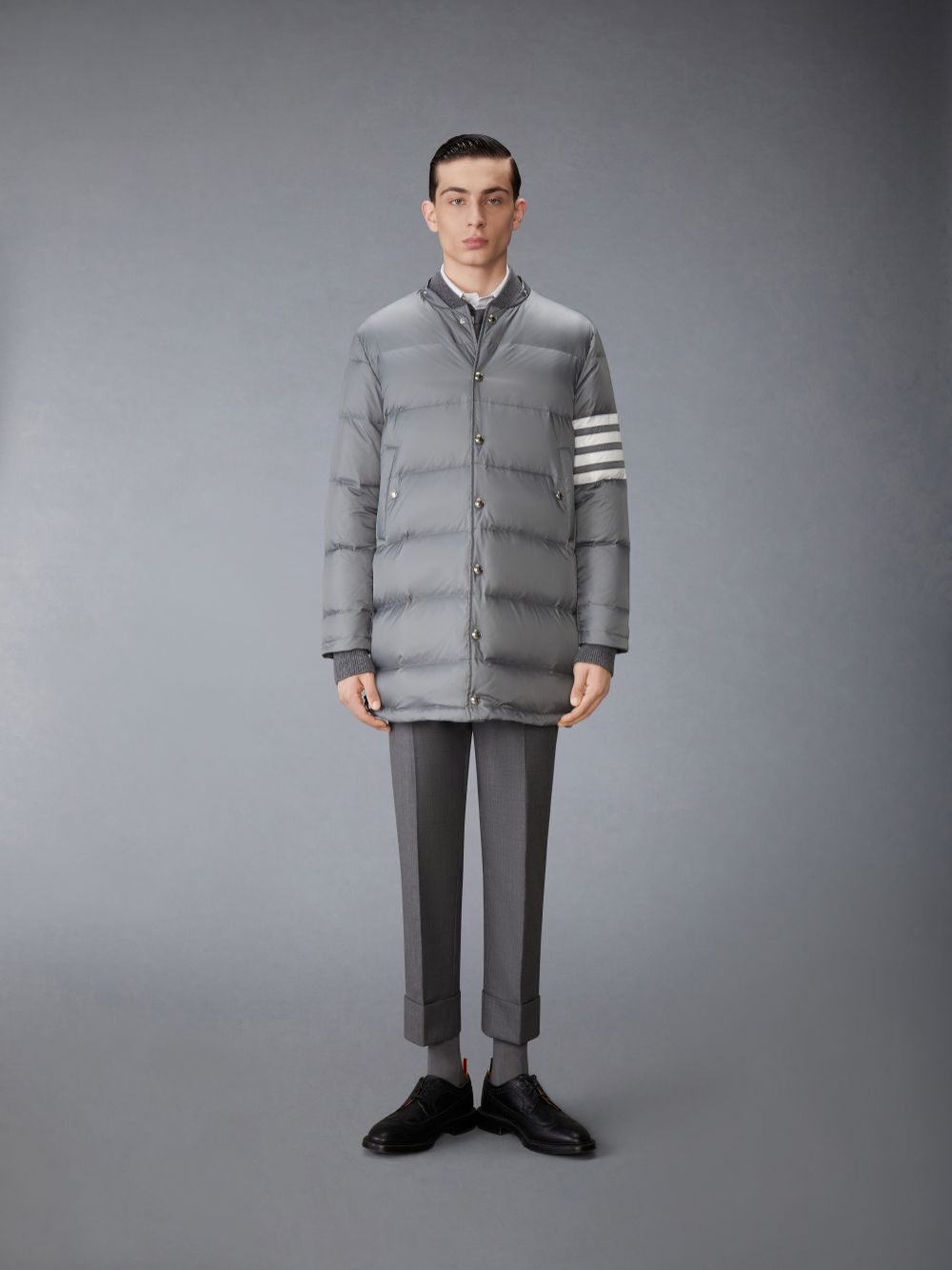 Thom Browne Medium Matte Nylon 4-Bar Down Mäntel Herren Grau | FFG45N28497