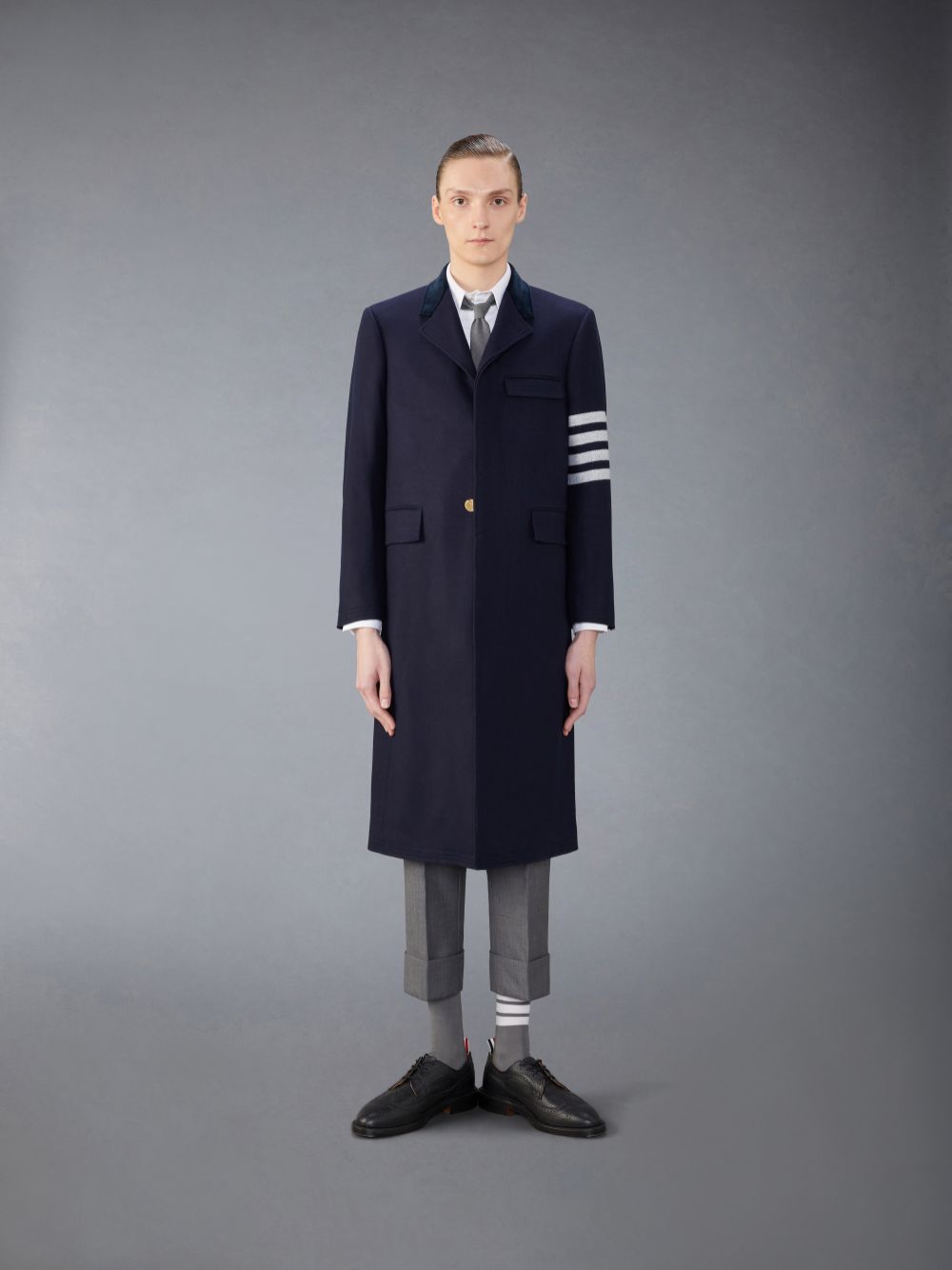 Thom Browne Melton Wool 4-Bar Chesterfield Mäntel Herren Blau | LEB57Y71790