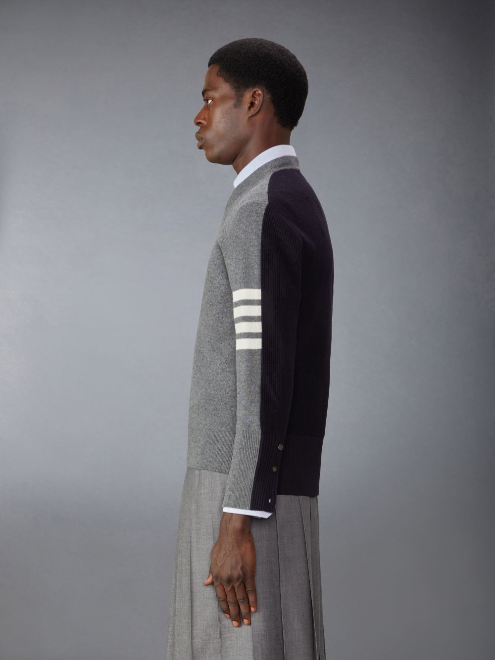 Thom Browne Merino Wool 2 in 1 Half 4-Bar Pullover Herren Grau | XYV36E13890