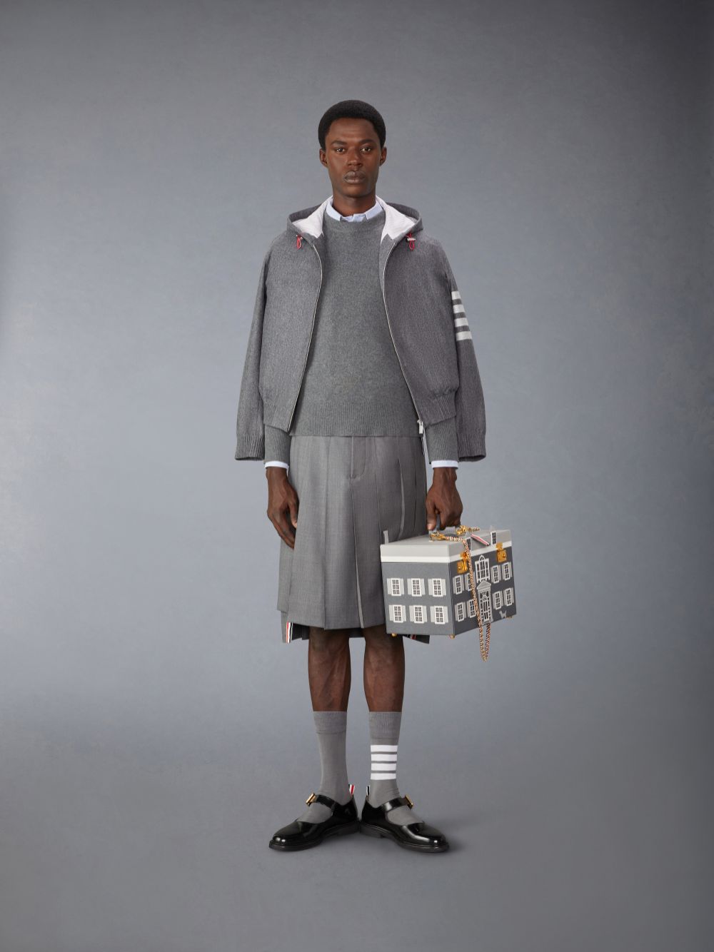 Thom Browne Merino Wool 2 in 1 Half 4-Bar Pullover Herren Grau | XYV36E13890