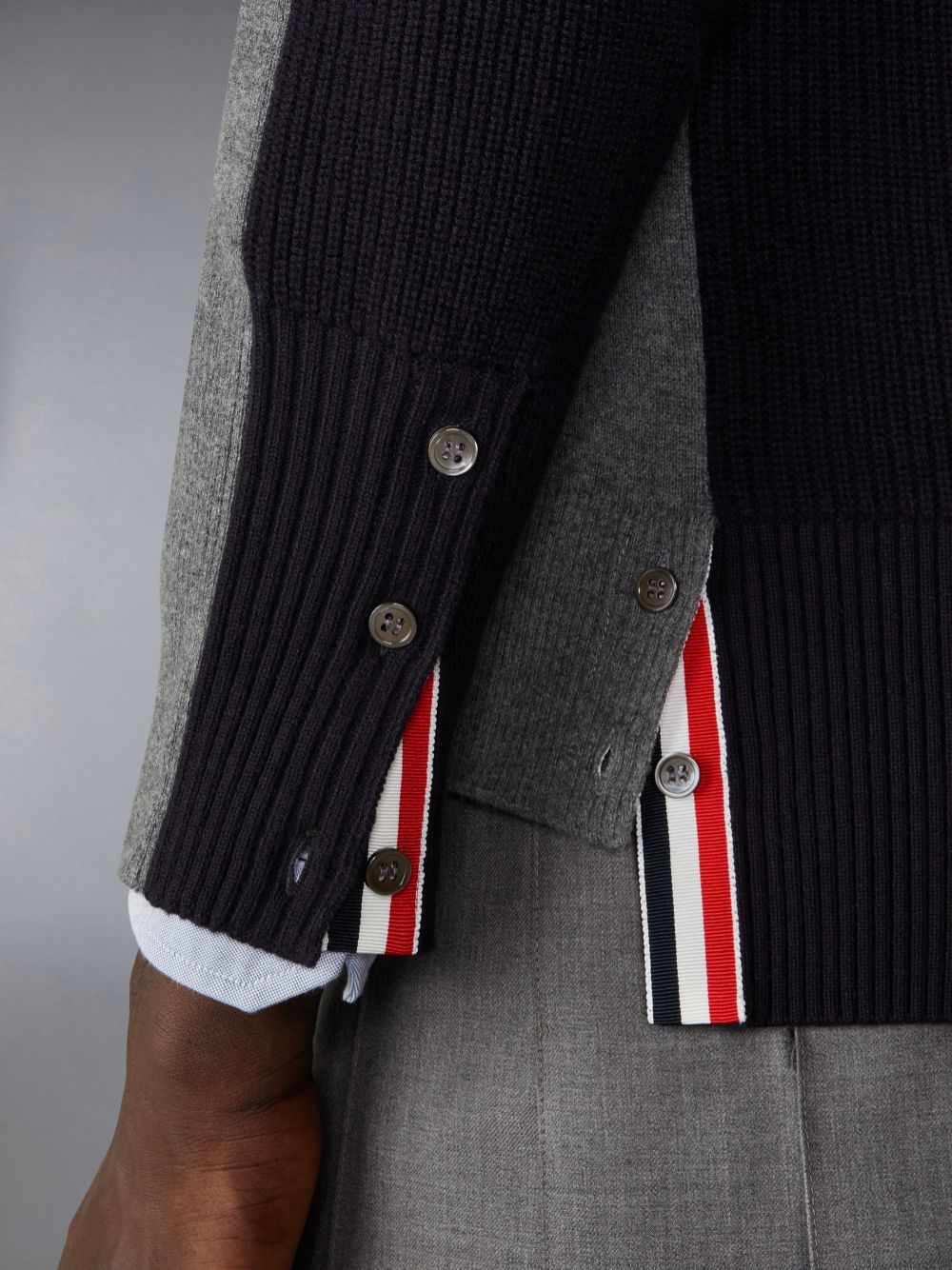 Thom Browne Merino Wool 2 in 1 Half 4-Bar Pullover Herren Grau | XYV36E13890